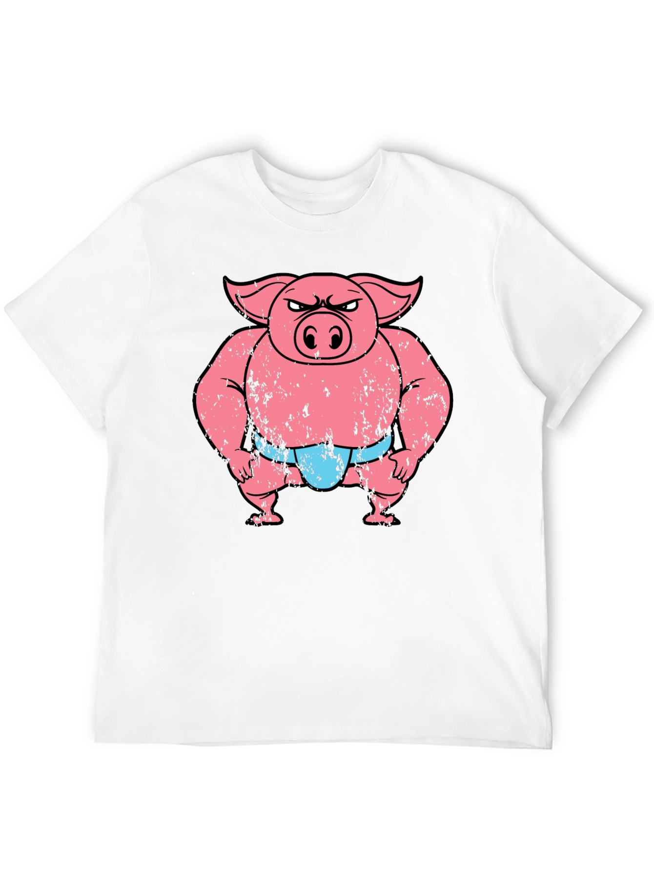 Funny Angry Sumo Pig Graphic Tee - Black