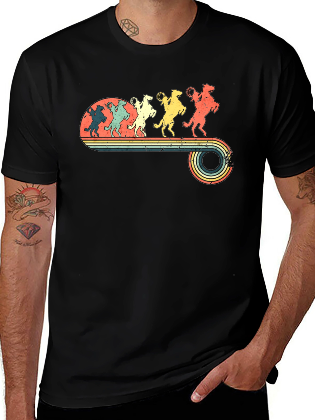 Retro Rodeo T-Shirt - Cowboy Horse Lineup