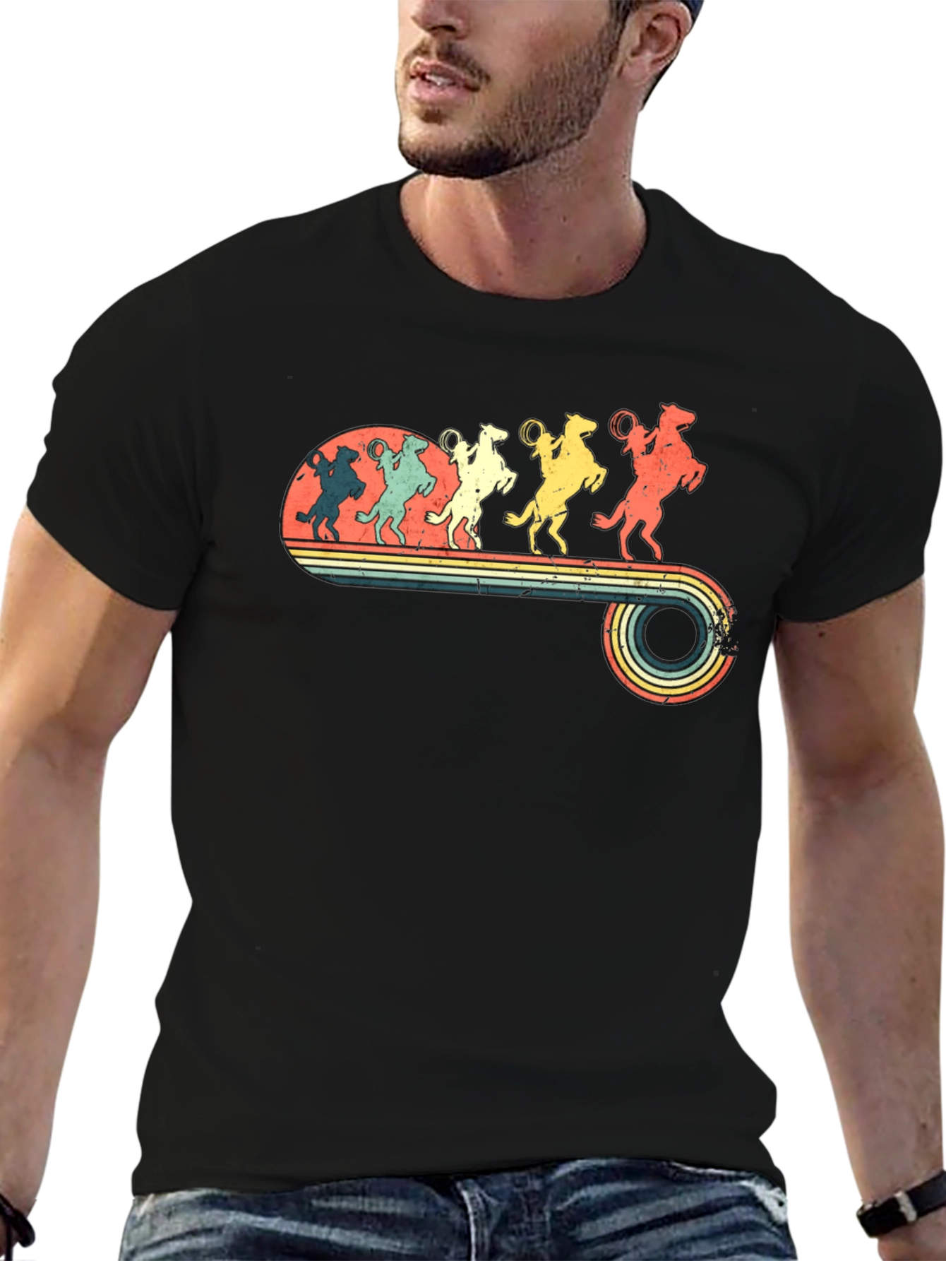 Retro Rodeo T-Shirt - Cowboy Horse Lineup