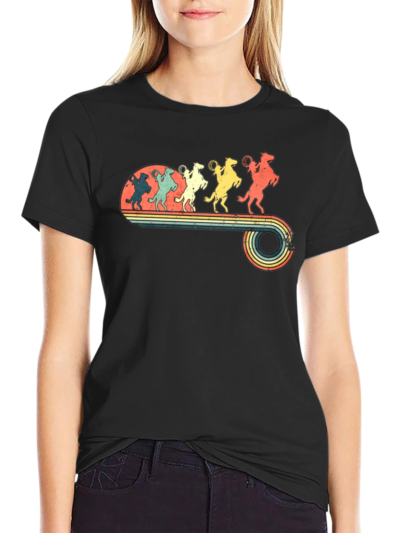 Retro Rodeo T-Shirt - Cowboy Horse Lineup