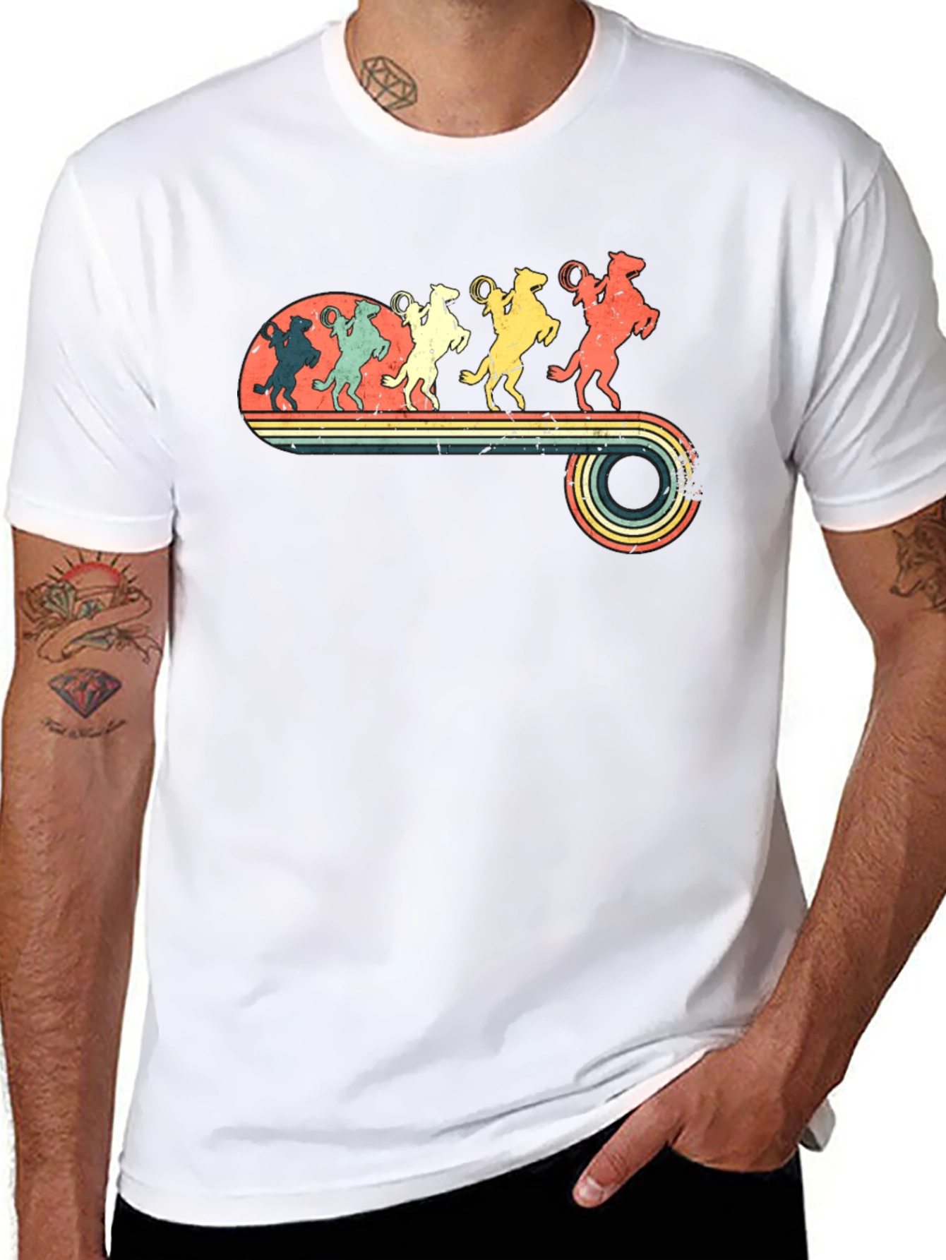 Retro Rodeo T-Shirt - Cowboy Horse Lineup