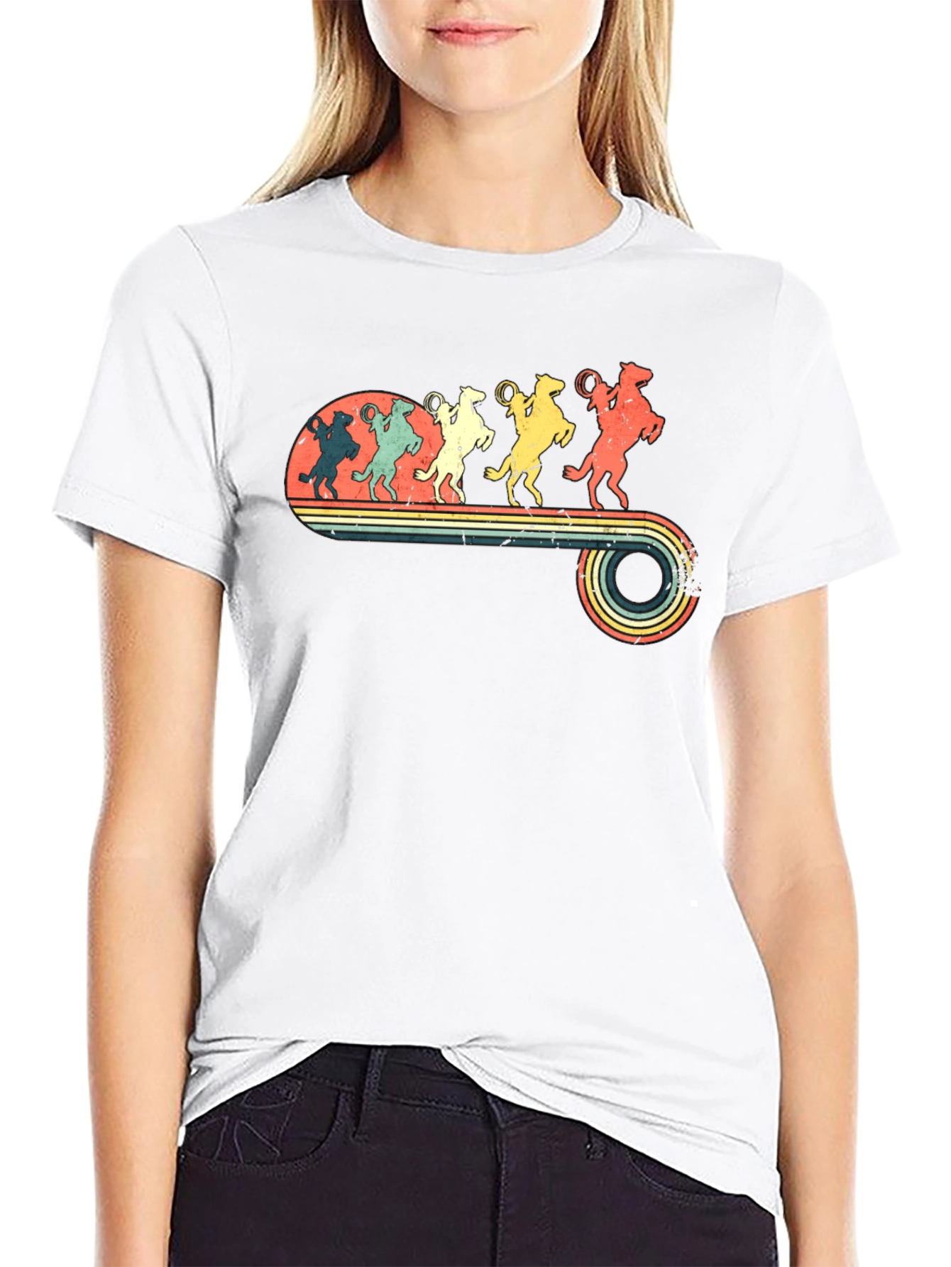 Retro Rodeo T-Shirt - Cowboy Horse Lineup
