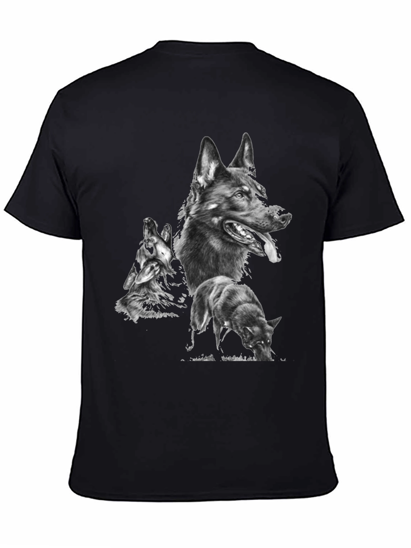 Mens Graphic Tee with Wolf Design - Black