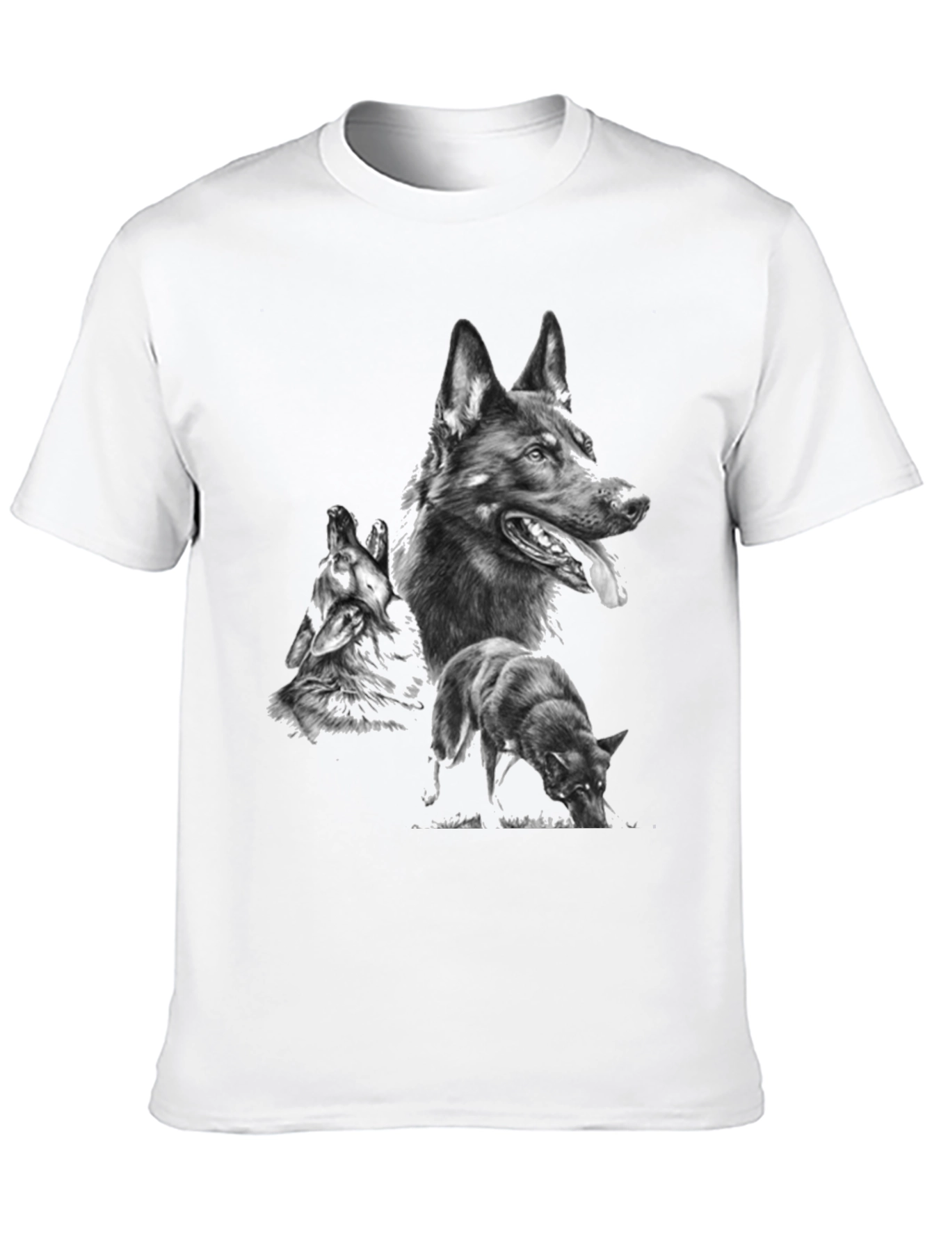 Mens Graphic Tee with Wolf Design - Black