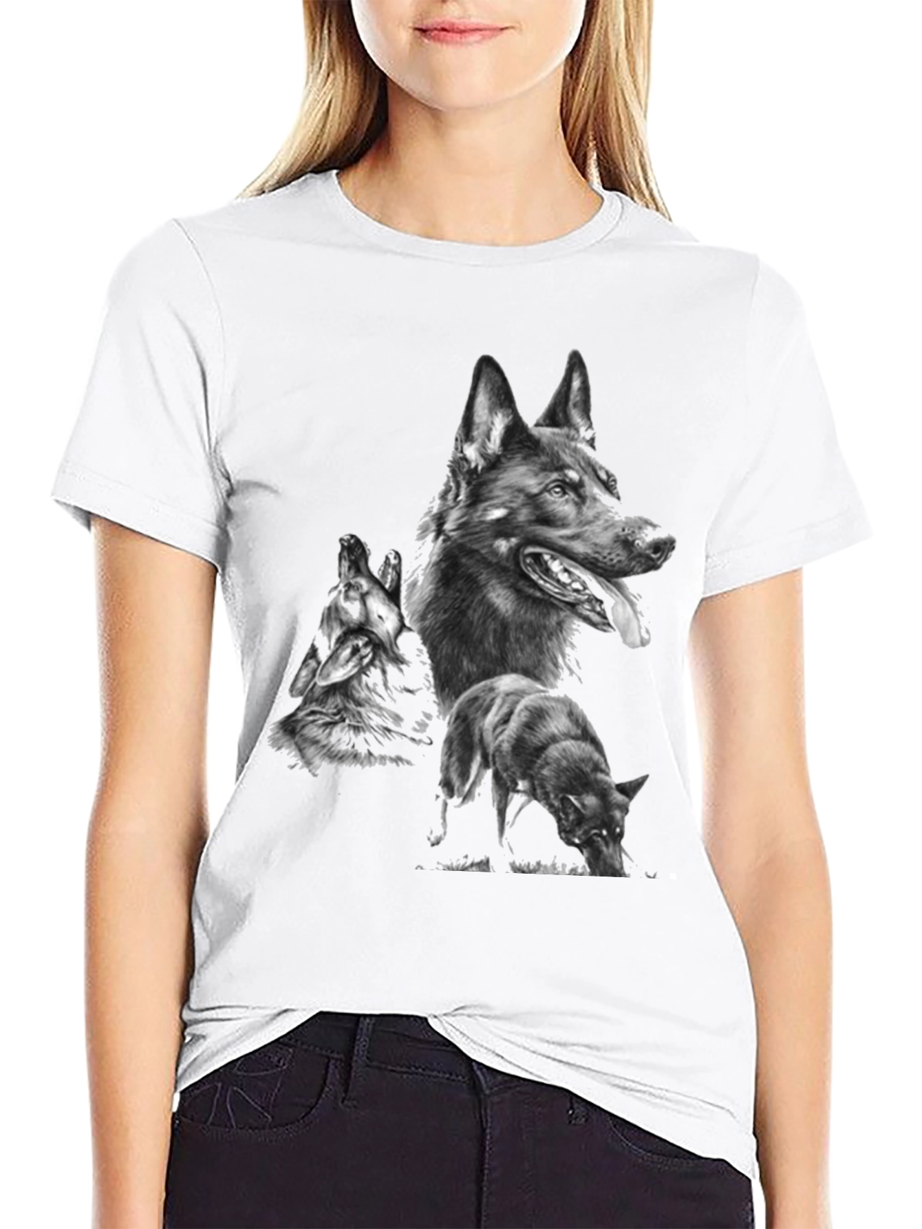 Mens Graphic Tee with Wolf Design - Black
