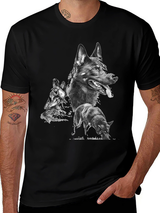 Mens Graphic Tee with Wolf Design - Black