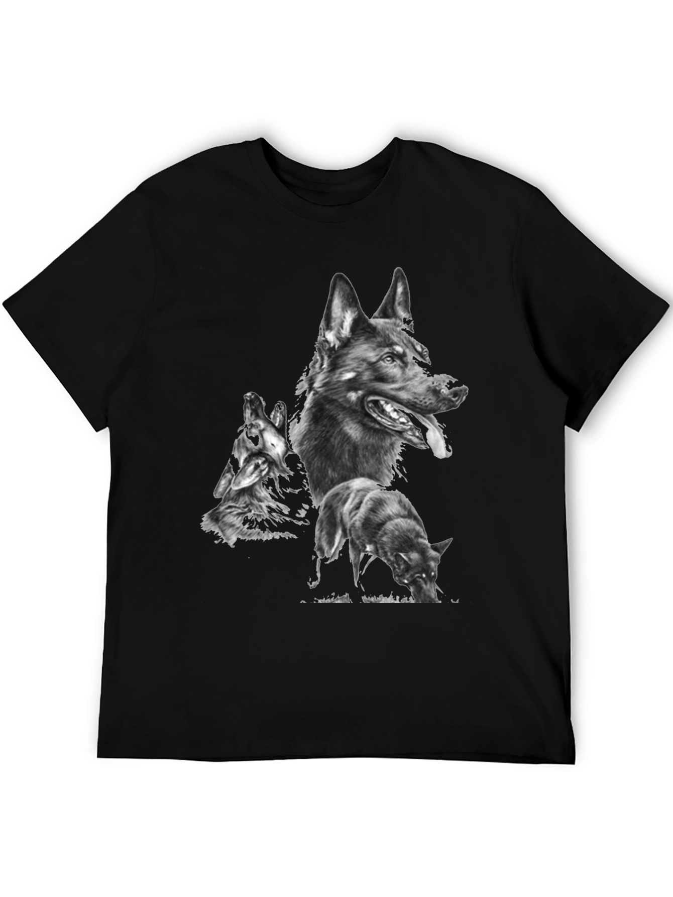Mens Graphic Tee with Wolf Design - Black
