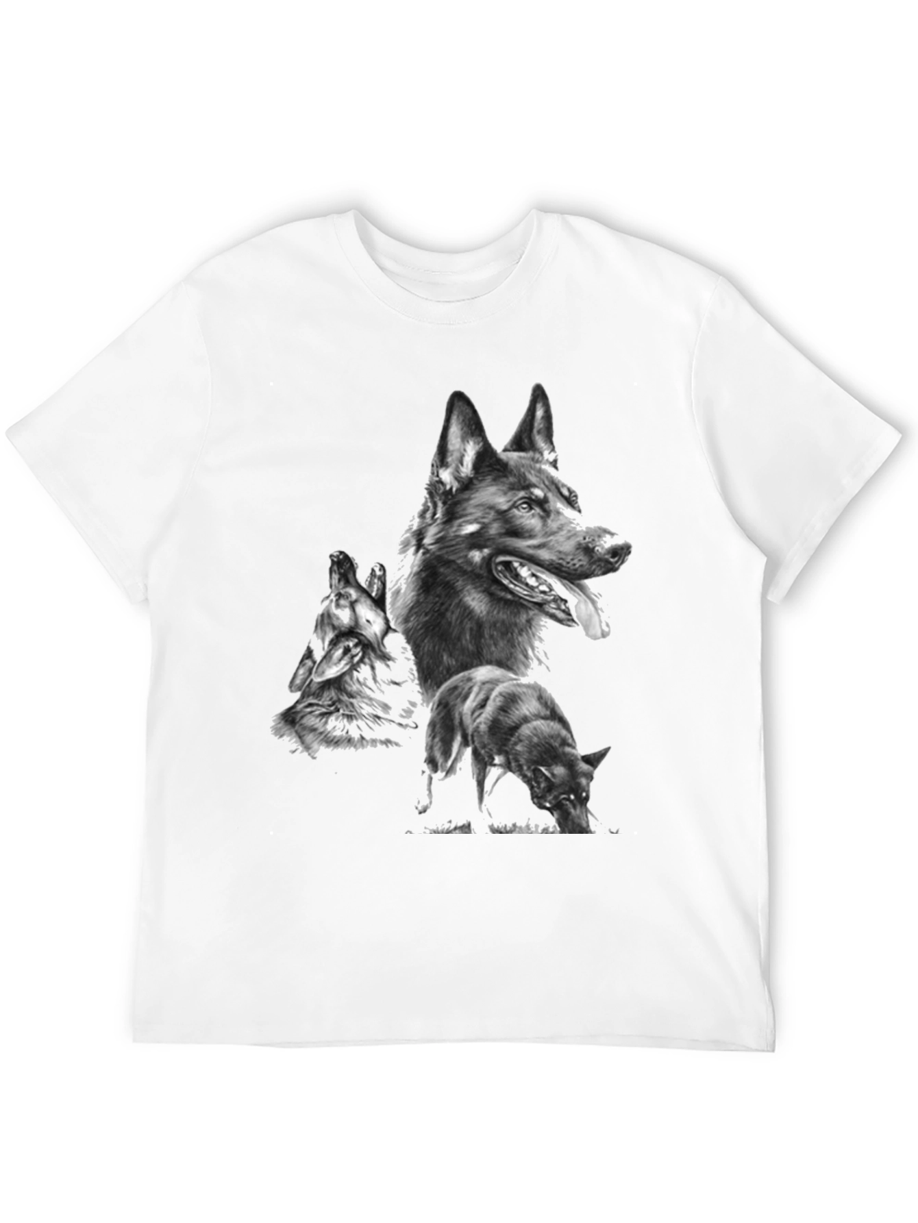 Mens Graphic Tee with Wolf Design - Black