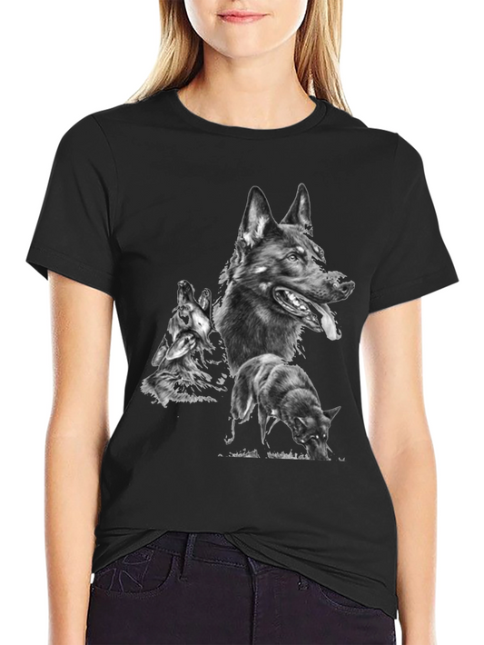 Mens Graphic Tee with Wolf Design - Black