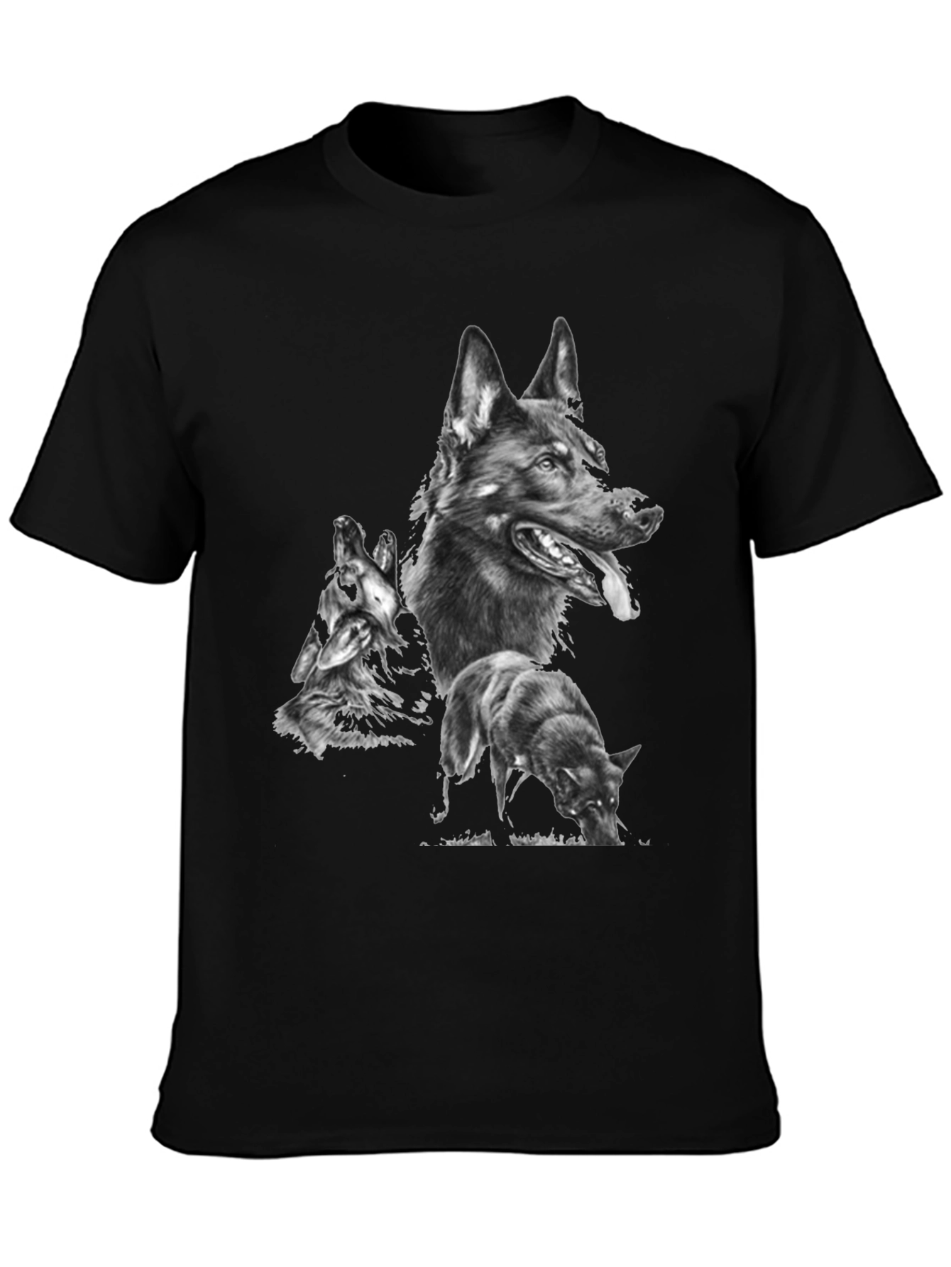 Mens Graphic Tee with Wolf Design - Black