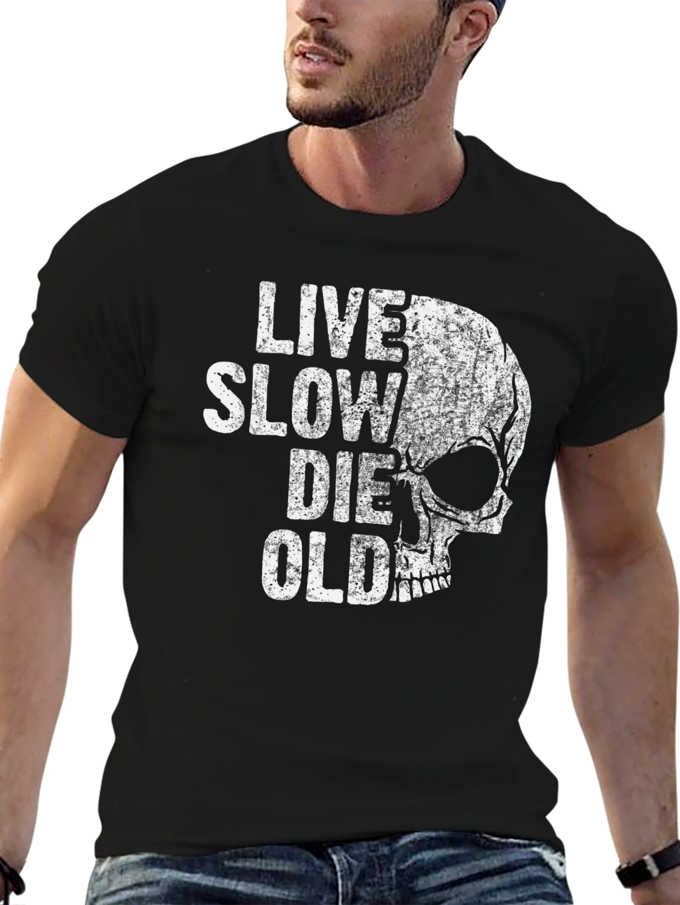 Live Slow Die Old Skull Graphic Tee