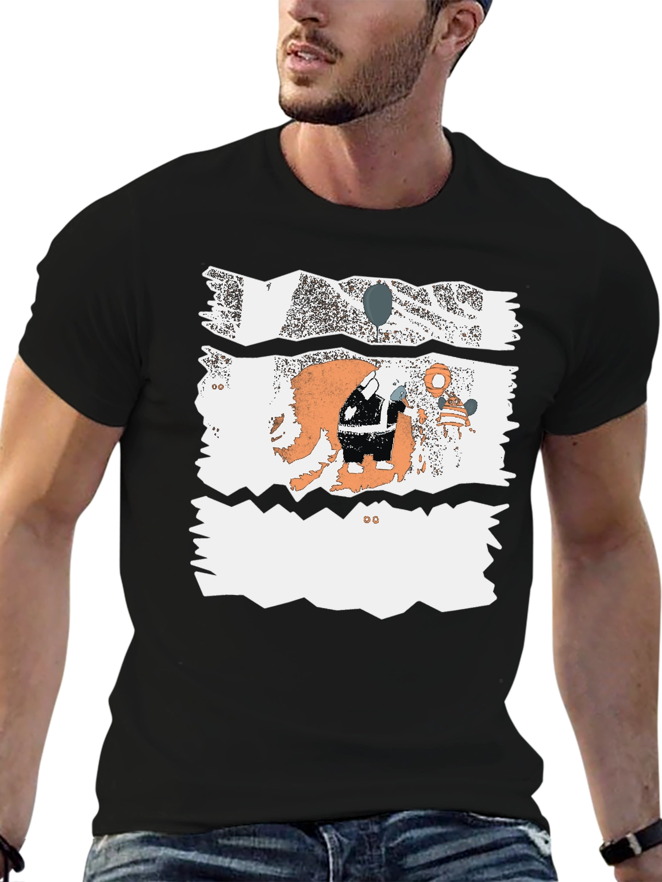 Unique Graphic Print Black Cotton Blend Casual T-Shirt