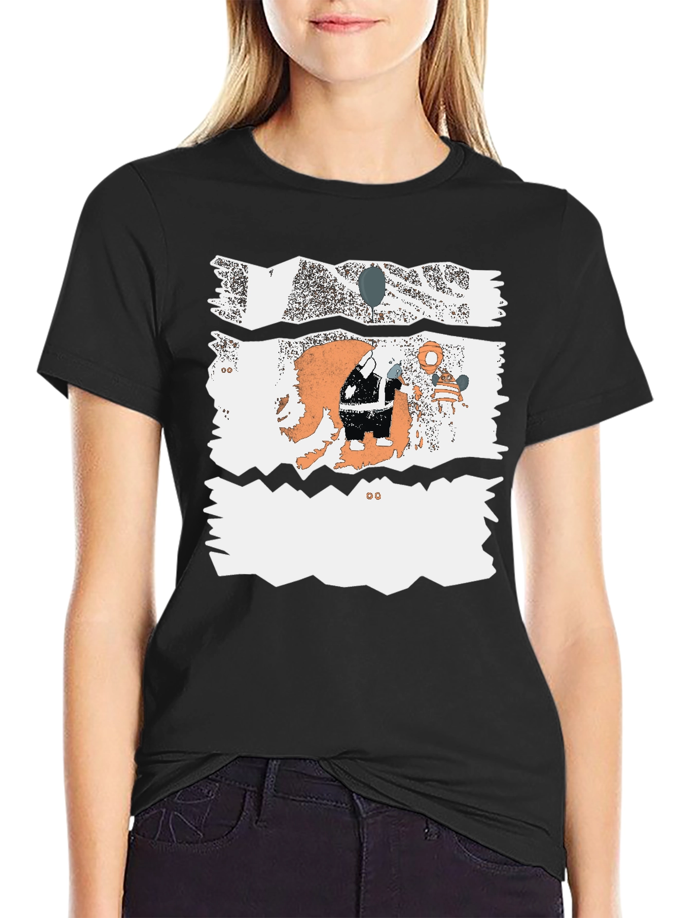 Unique Graphic Print Black Cotton Blend Casual T-Shirt