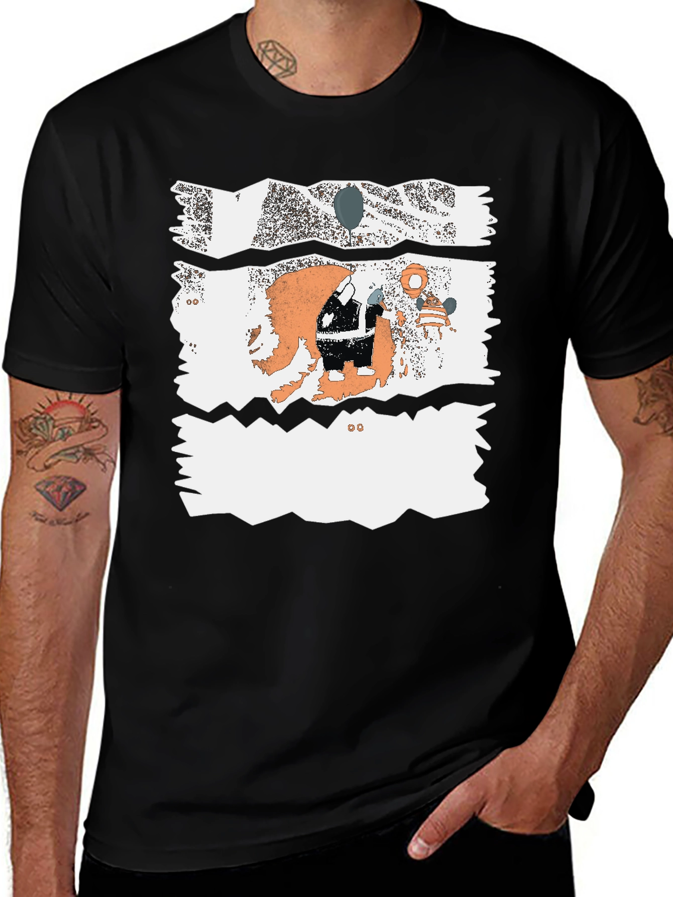 Unique Graphic Print Black Cotton Blend Casual T-Shirt