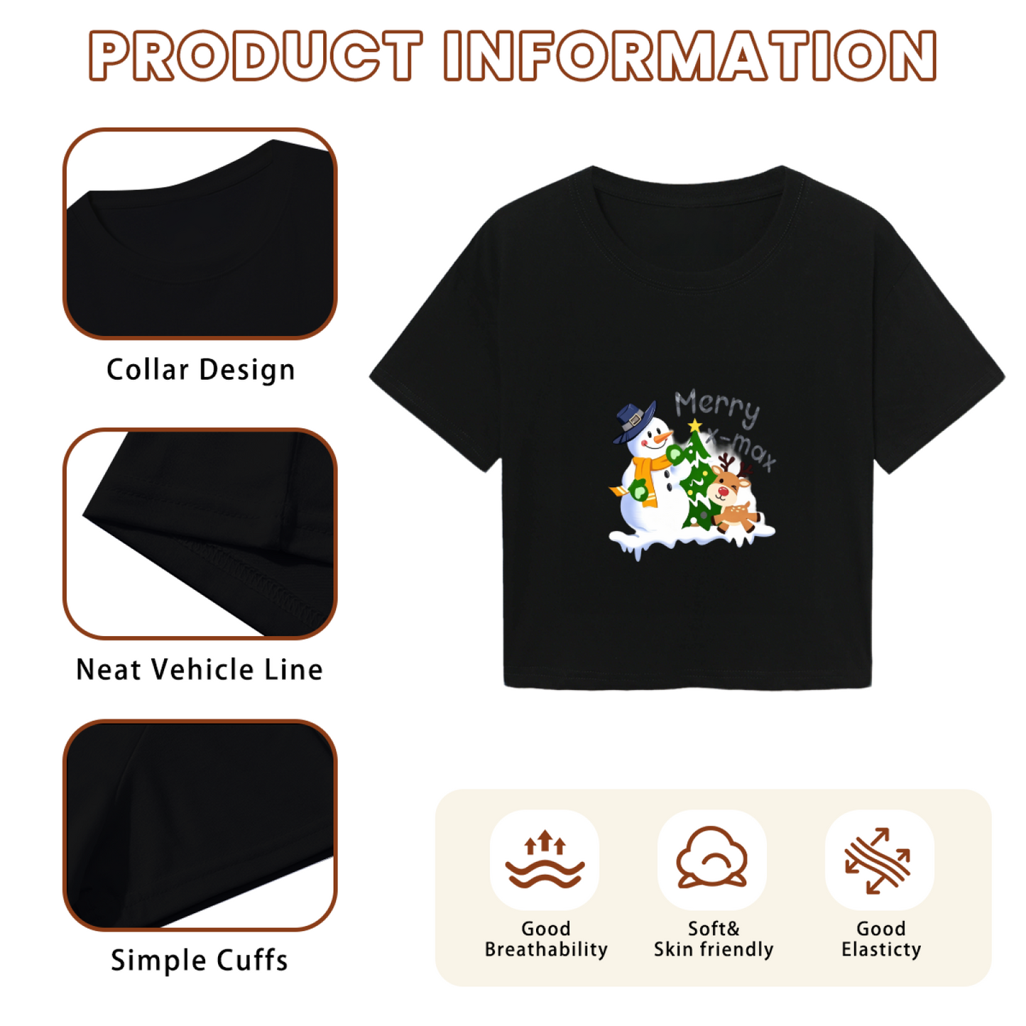 Merry X?max Snowman & Reindeer Cute Holiday Crop Top