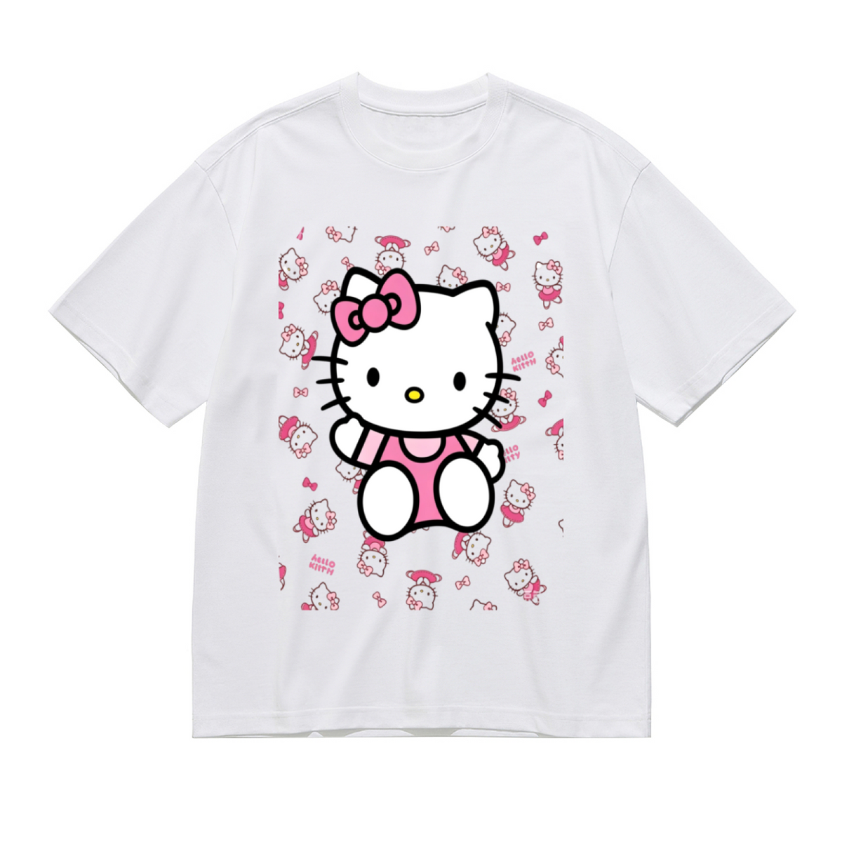 Playful Hello Kitty All?Over Background Print Plus Size Women Tee