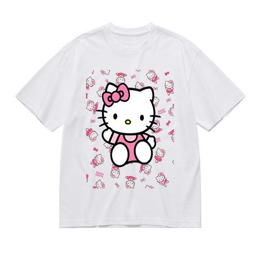 Playful Hello Kitty All?Over Background Print Plus Size Women Tee