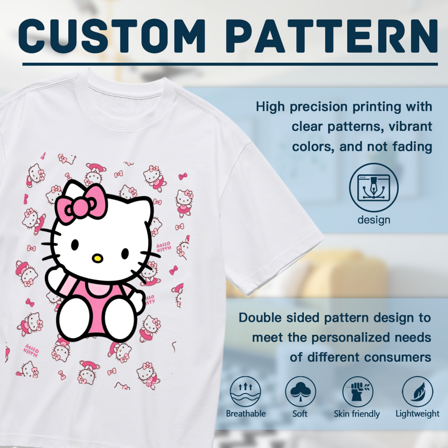 Playful Hello Kitty All?Over Background Print Plus Size Women Tee