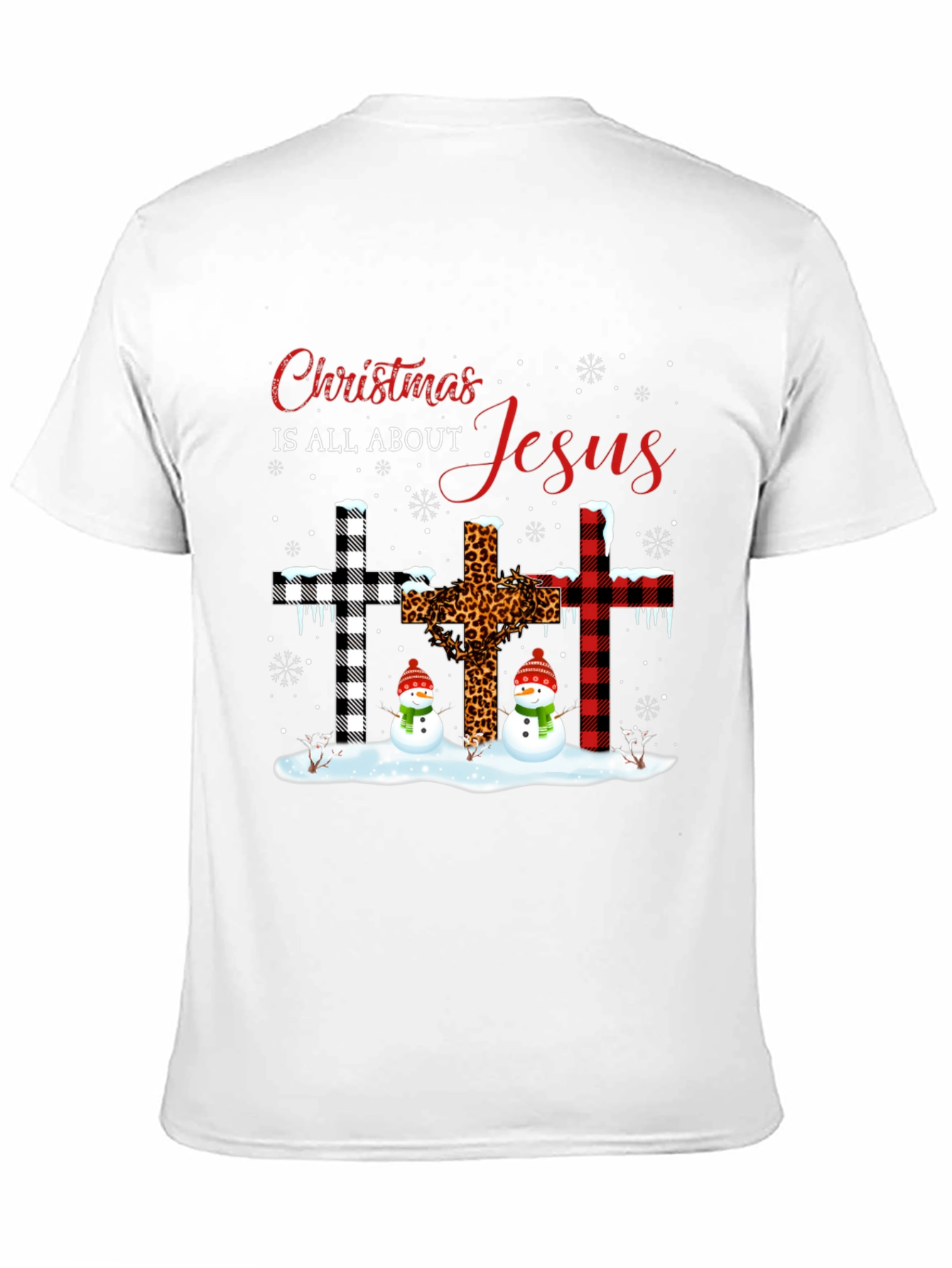 Christmas Jesus Crosses Snowmen Black T-Shirt