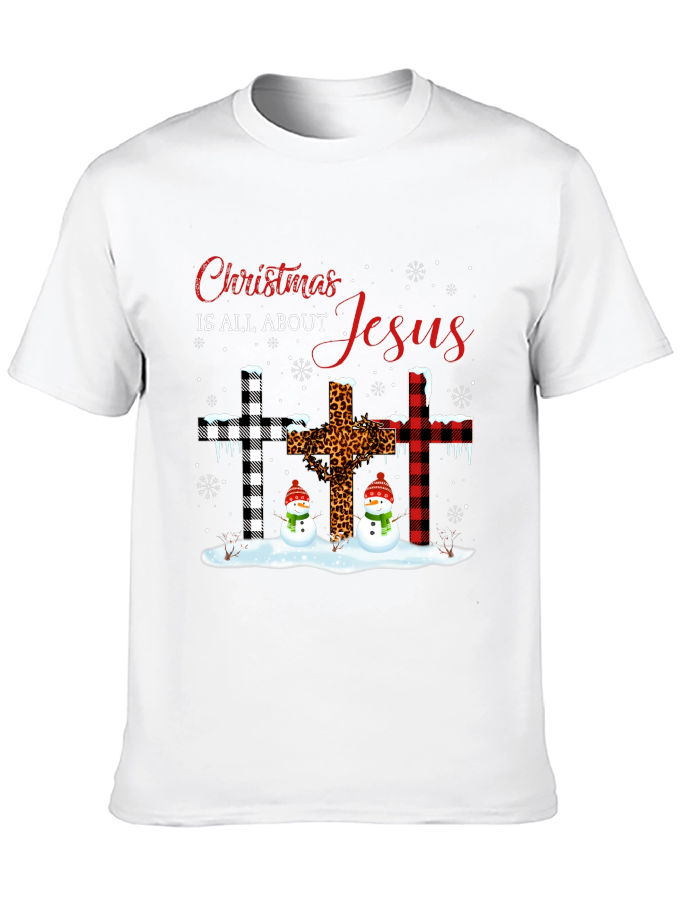 Christmas Jesus Crosses Snowmen Black T-Shirt