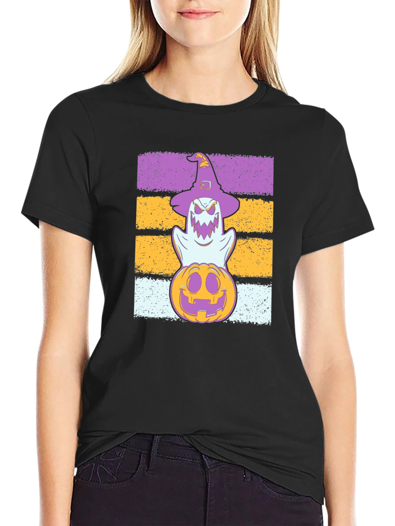 Halloween Ghost Pumpkin Stack T-Shirt