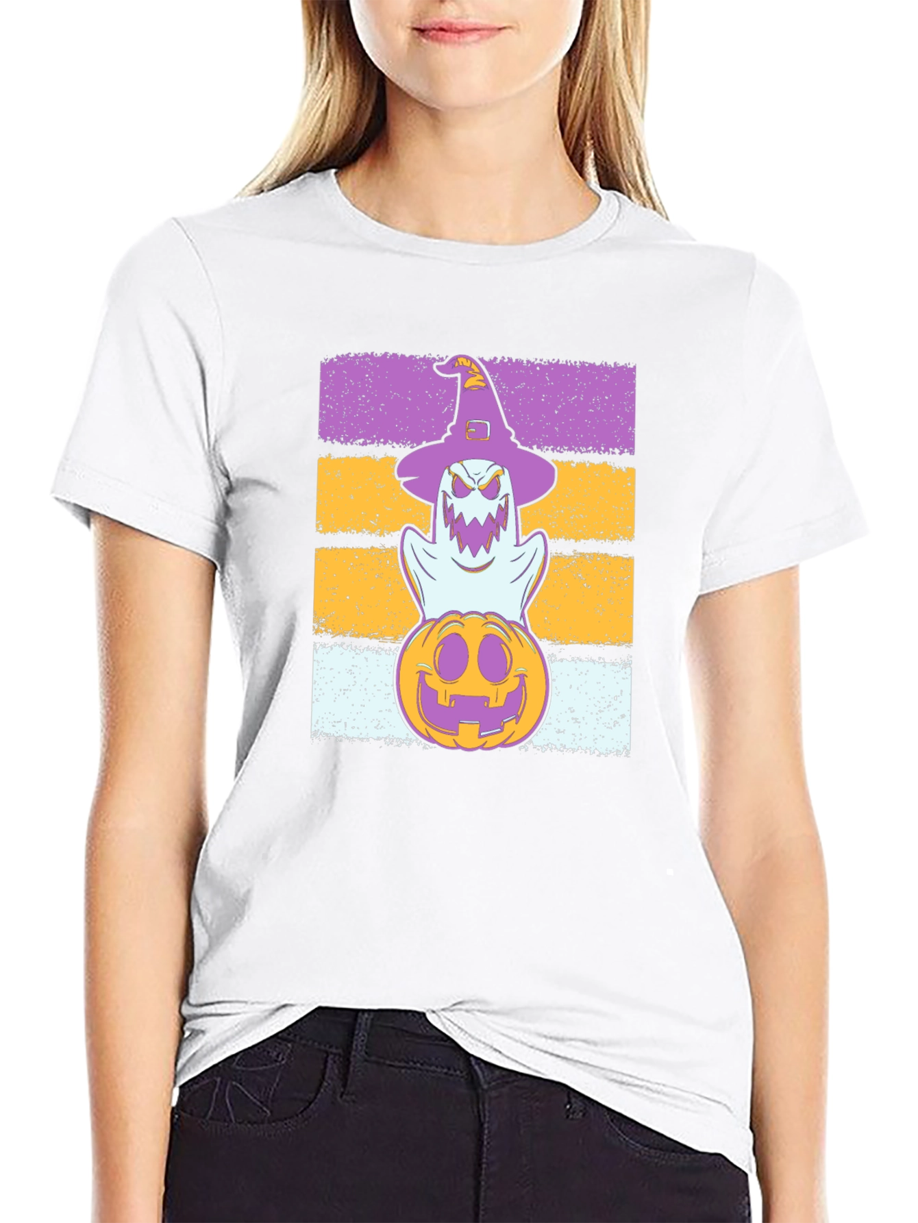Halloween Ghost Pumpkin Stack T-Shirt