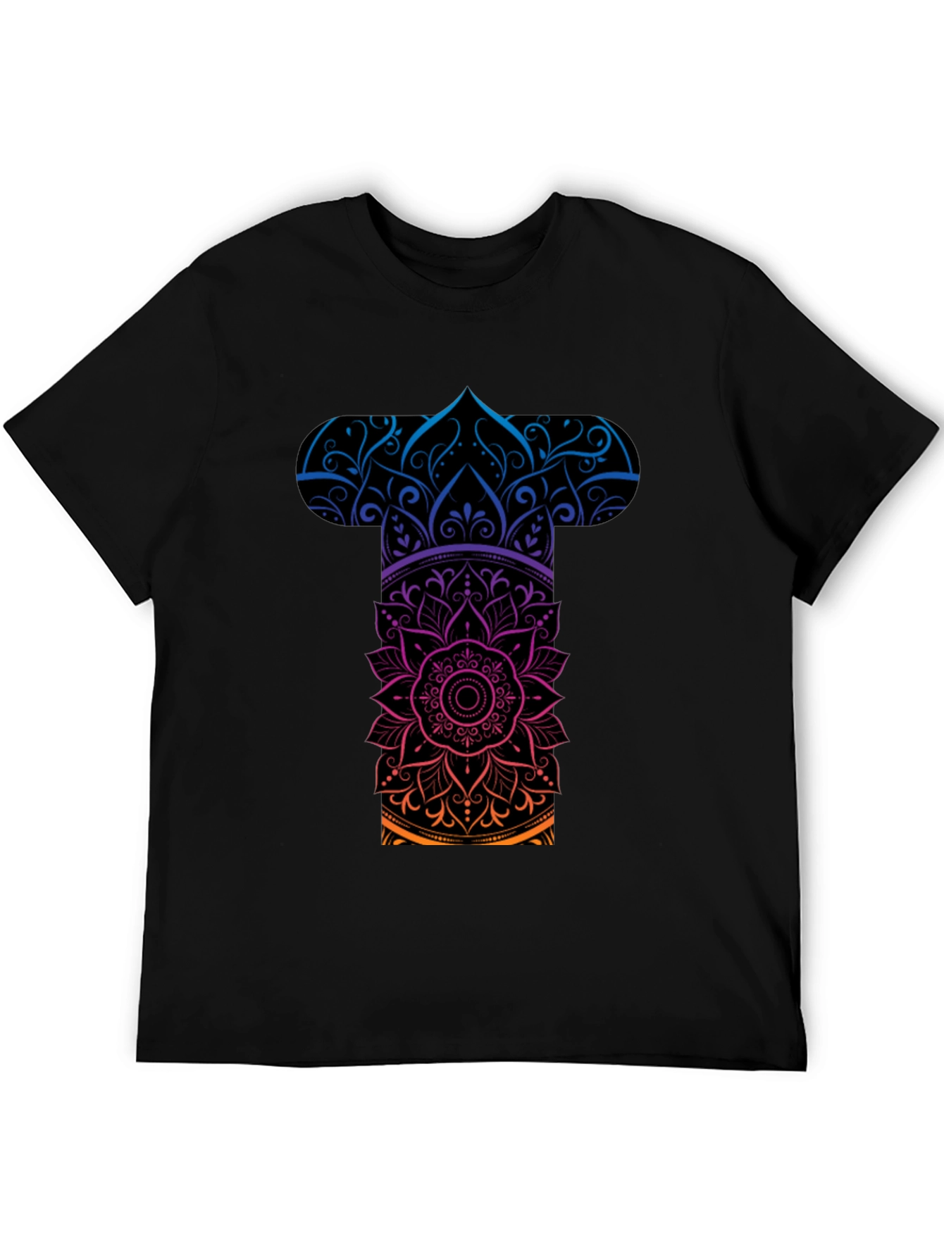 Mens Mandala Graphic Tee - Gradient Black T-Shirt