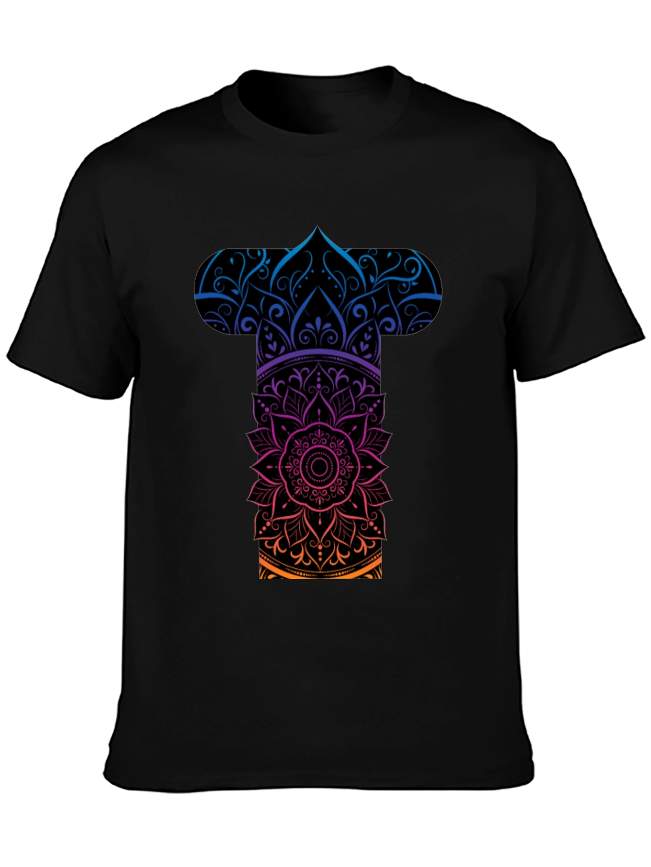 Mens Mandala Graphic Tee - Gradient Black T-Shirt