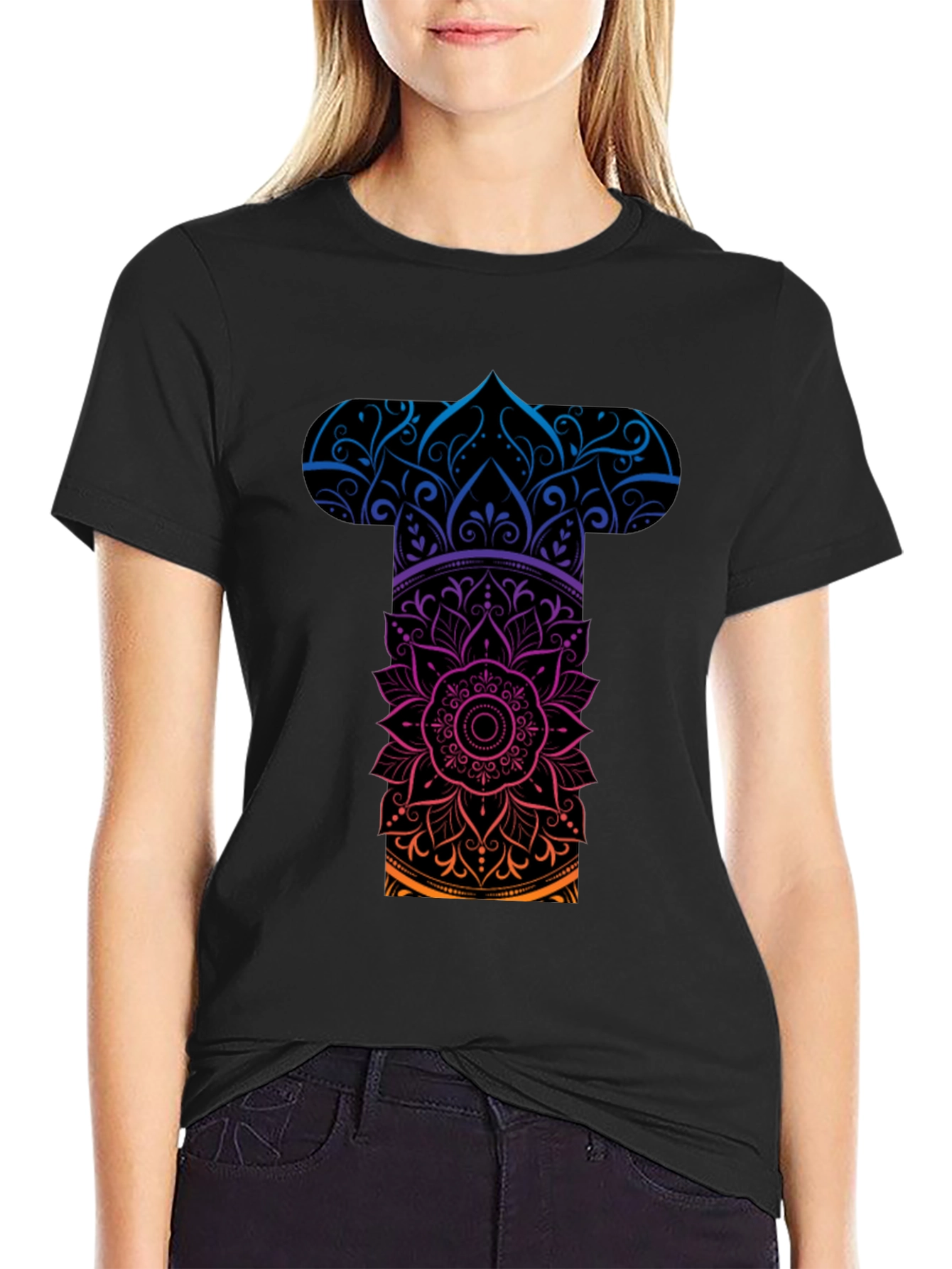 Mens Mandala Graphic Tee - Gradient Black T-Shirt