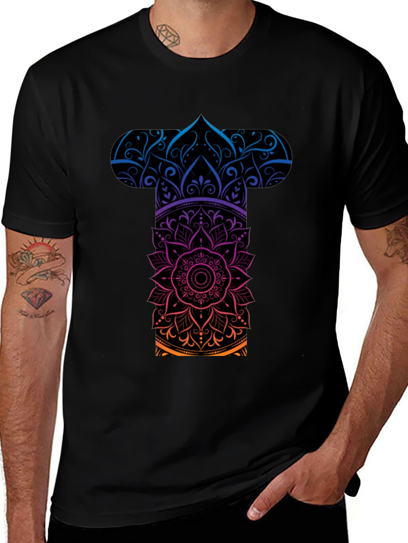 Mens Mandala Graphic Tee - Gradient Black T-Shirt