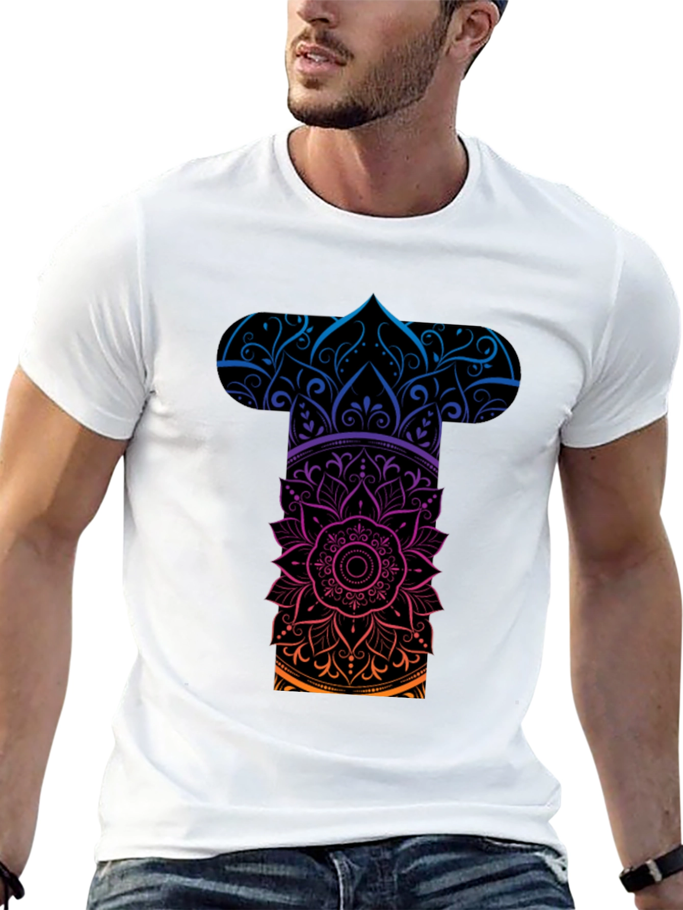 Mens Mandala Graphic Tee - Gradient Black T-Shirt