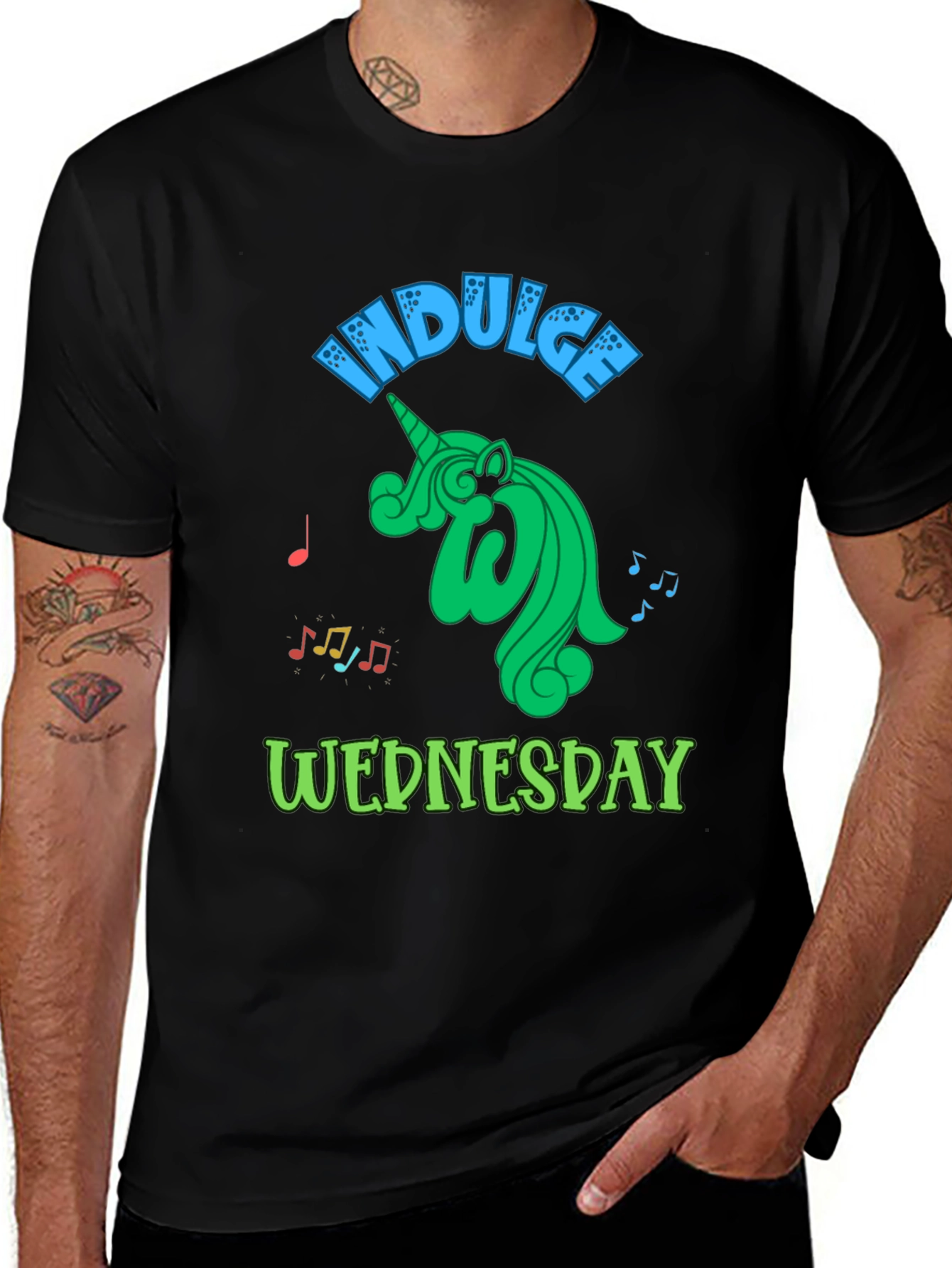 Indulge Wednesday Black T-Shirt Unicorn Design