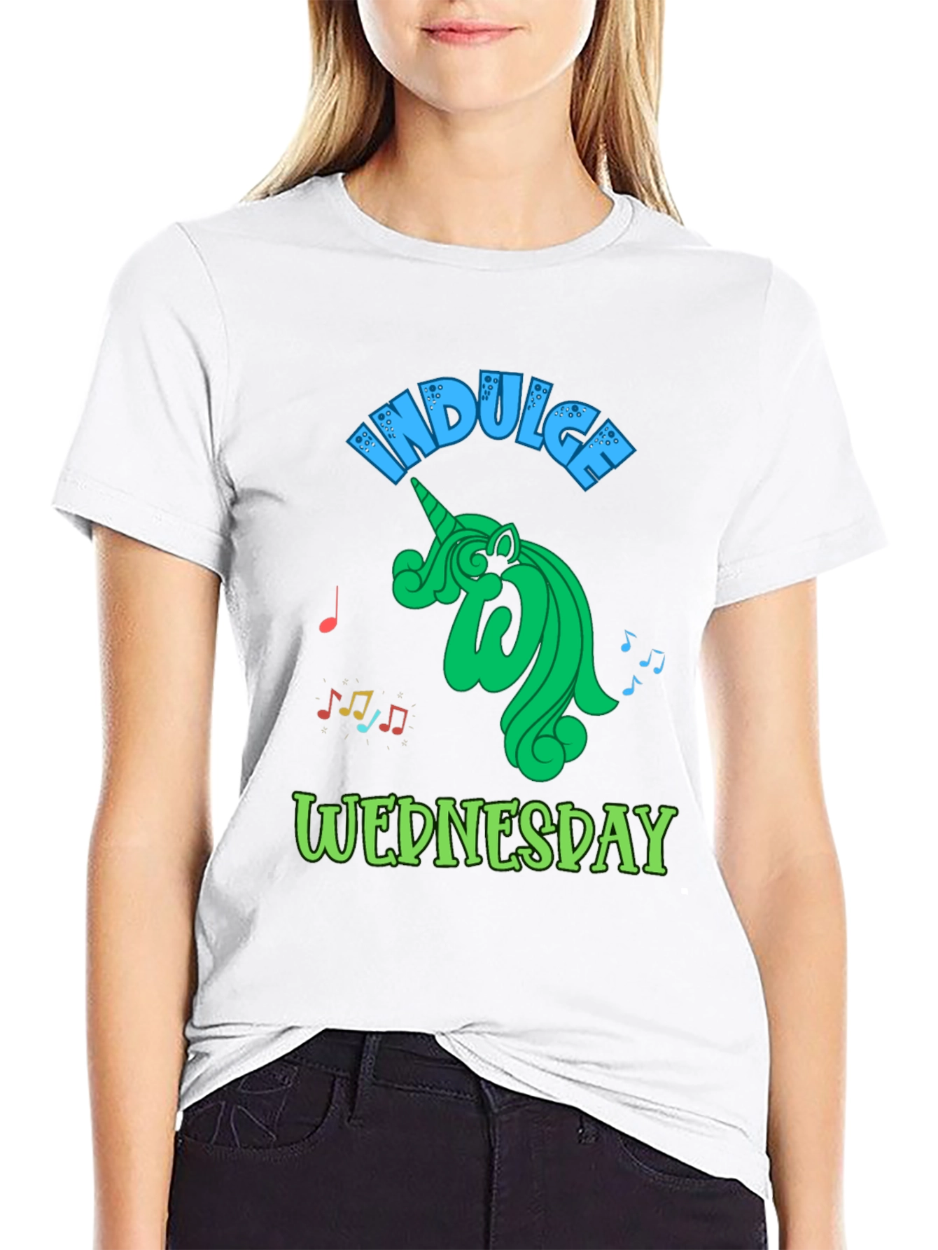 Indulge Wednesday Black T-Shirt Unicorn Design