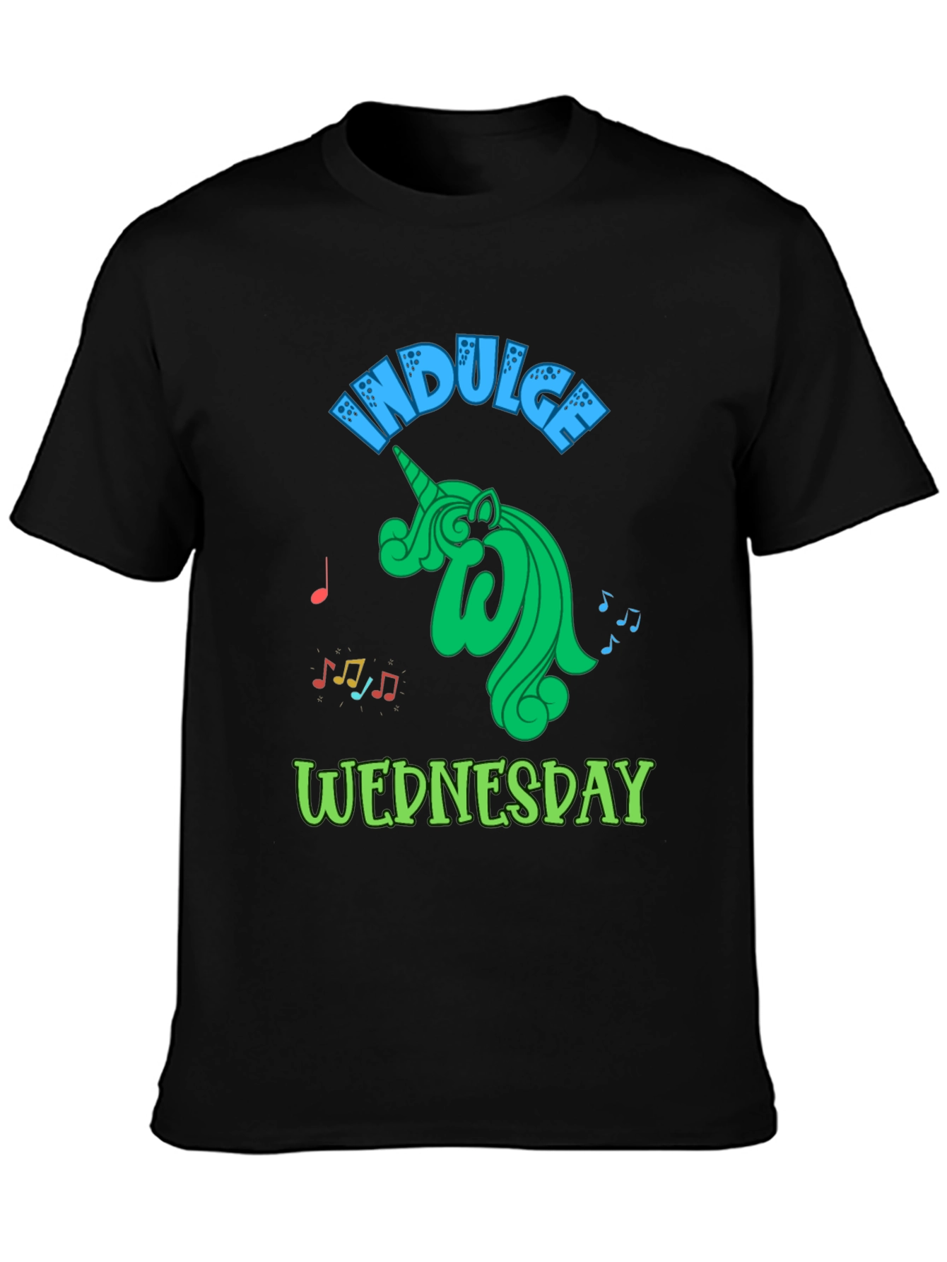 Indulge Wednesday Black T-Shirt Unicorn Design