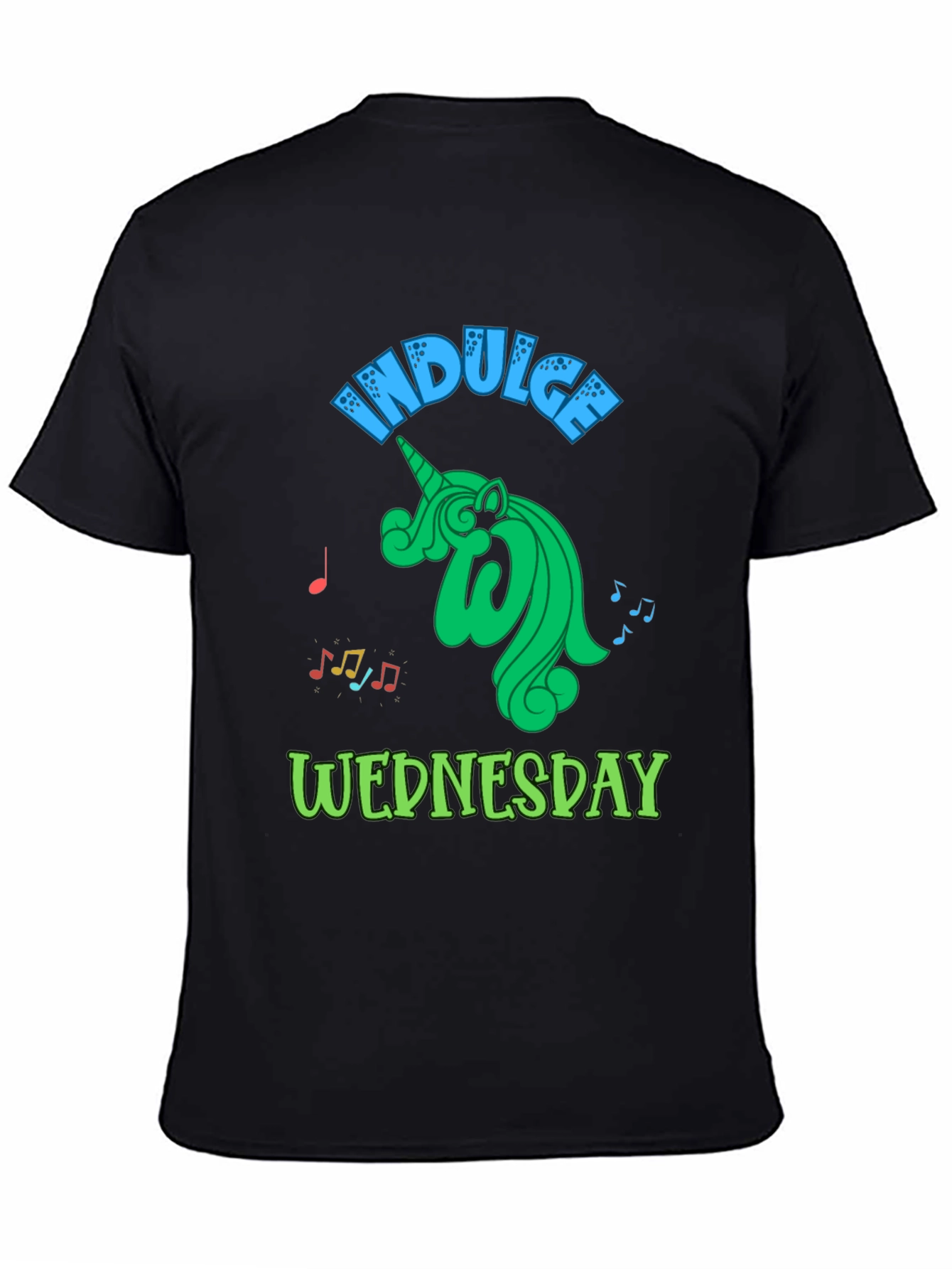 Indulge Wednesday Black T-Shirt Unicorn Design
