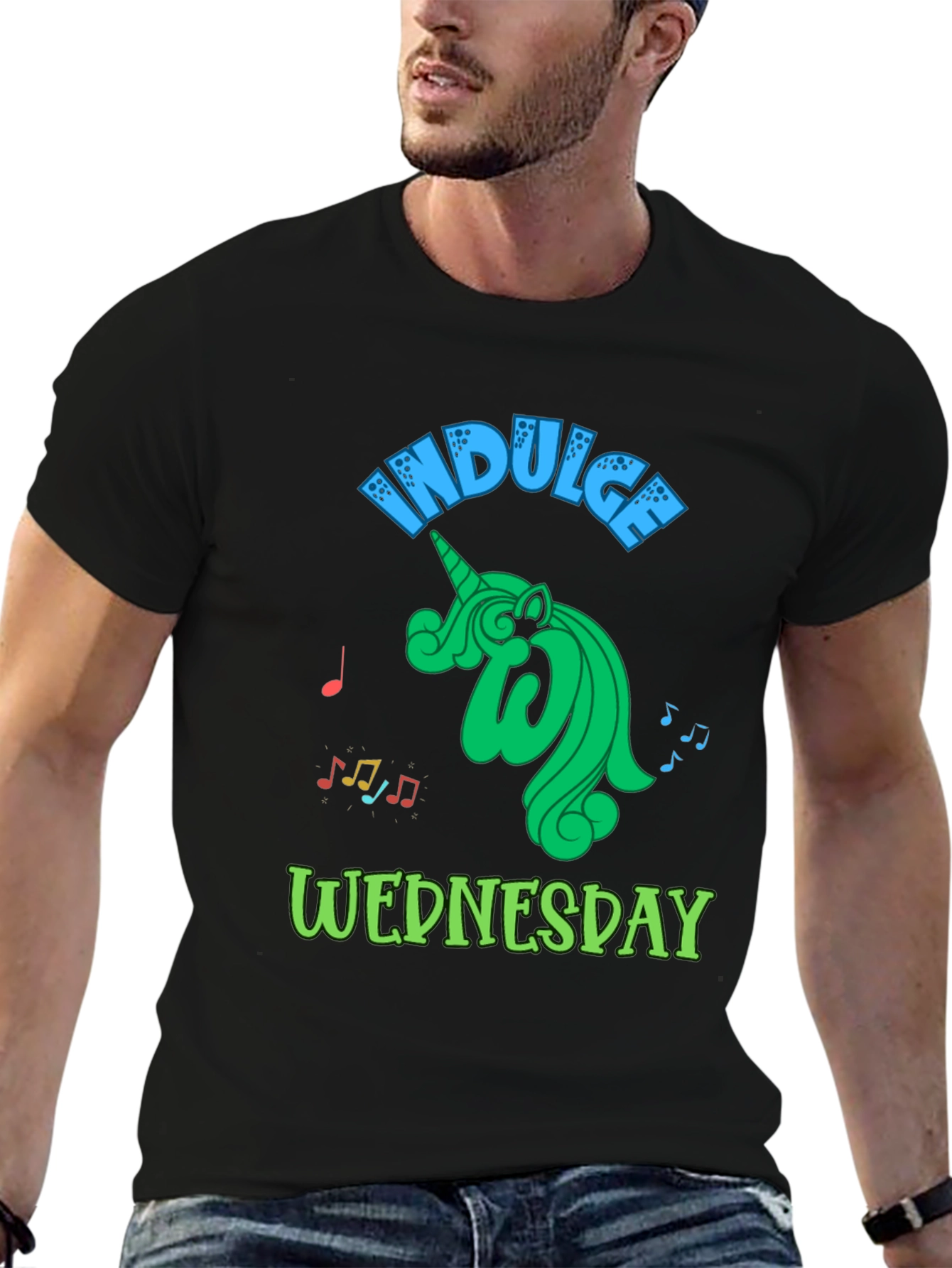Indulge Wednesday Black T-Shirt Unicorn Design
