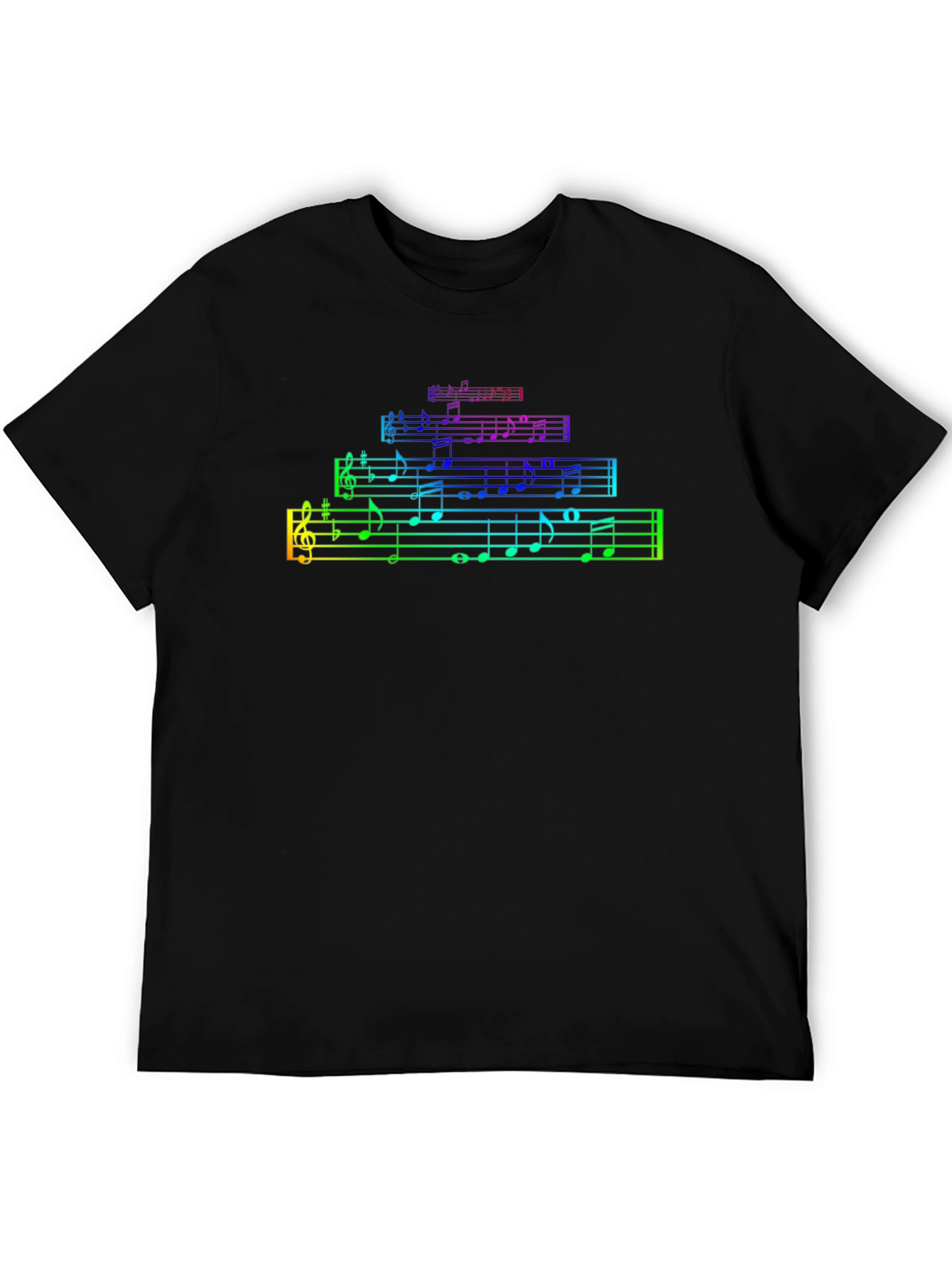 Rainbow Music Notes Black T-Shirt