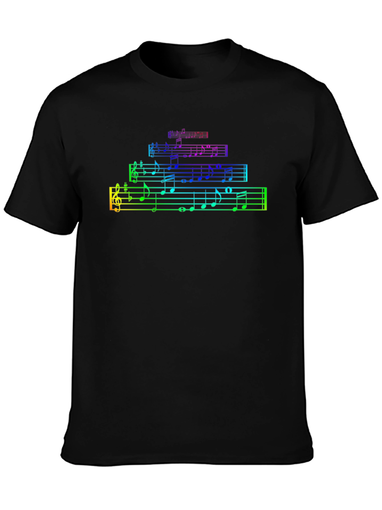 Rainbow Music Notes Black T-Shirt