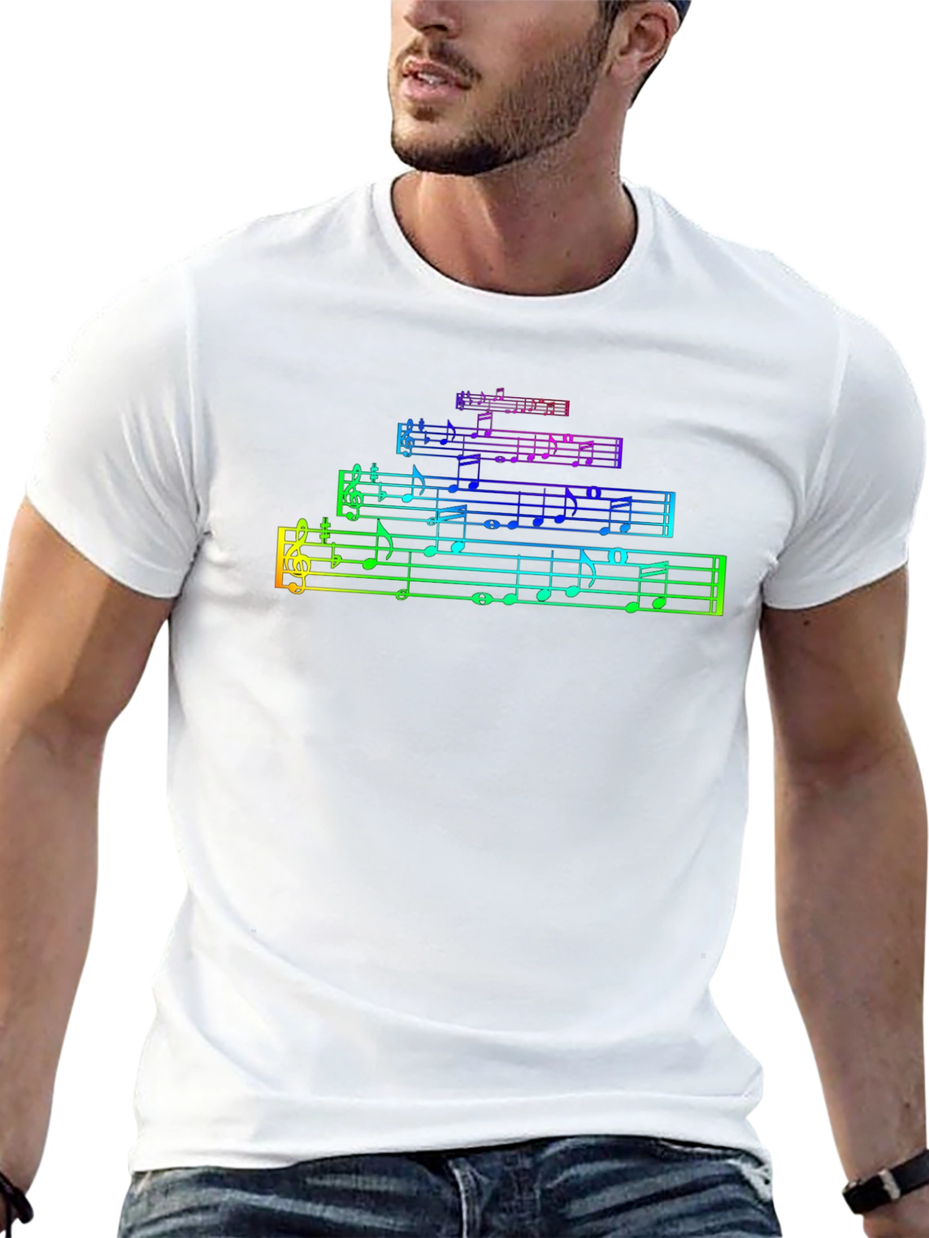 Rainbow Music Notes Black T-Shirt