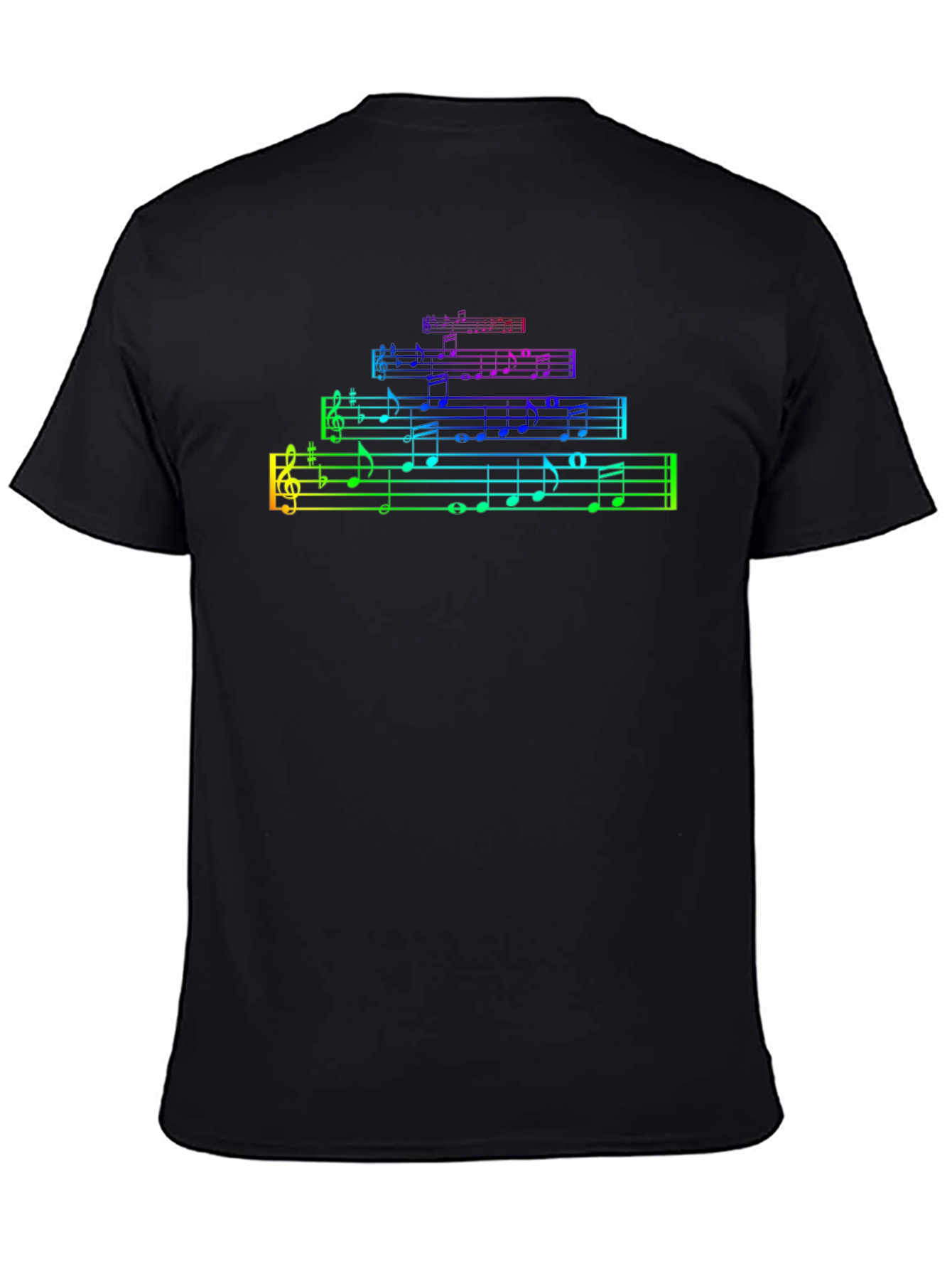 Rainbow Music Notes Black T-Shirt