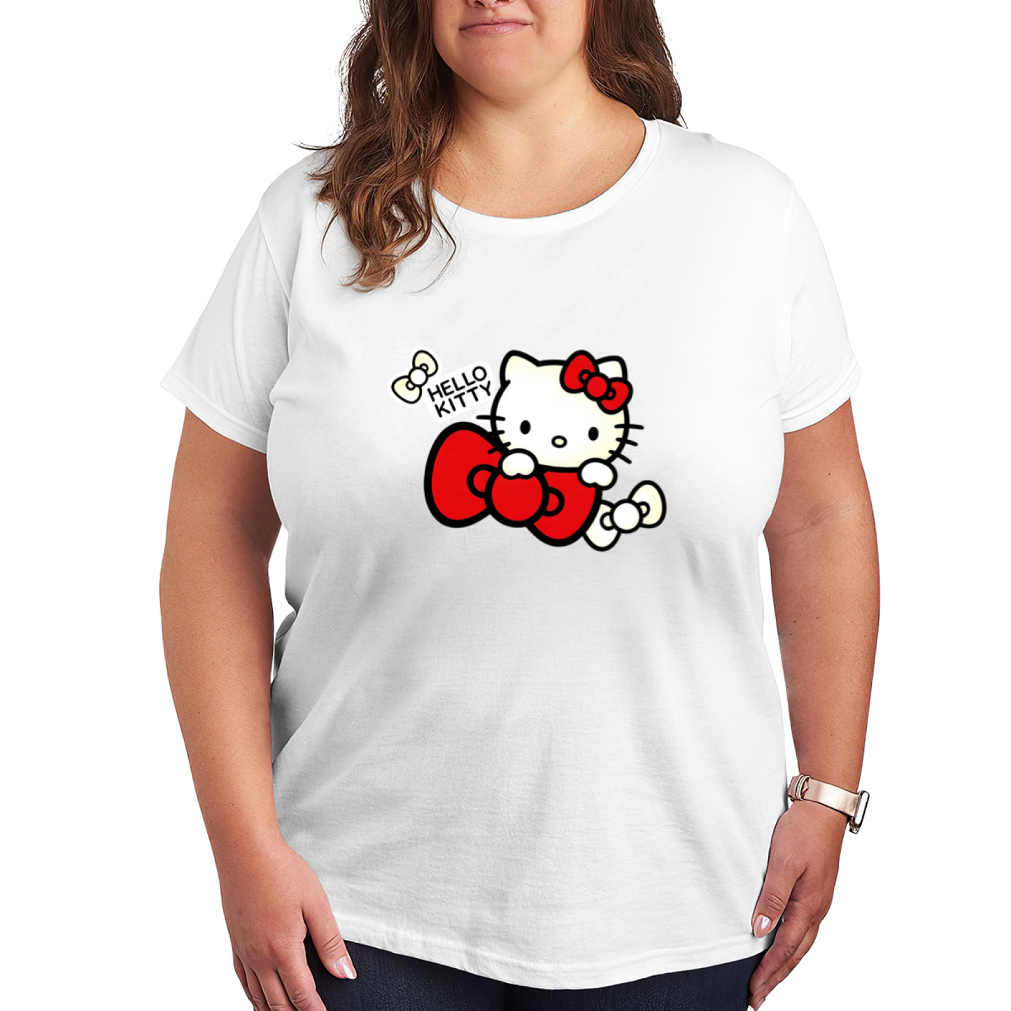 Big Bow Hello Kitty Cute Minimalist Plus?Size Ladies Tee