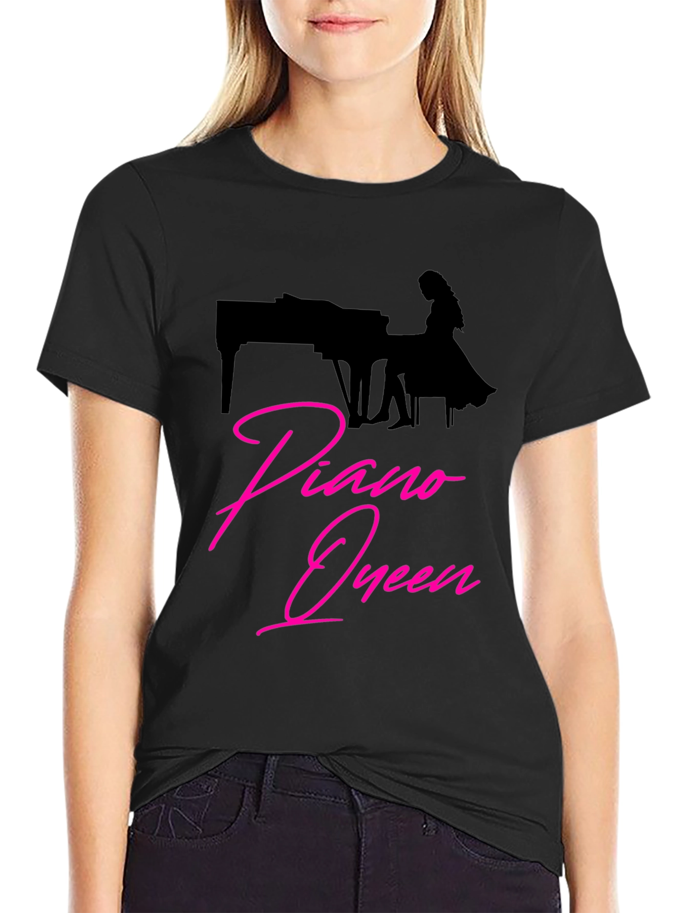 Piano Queen Graphic T-Shirt - Black