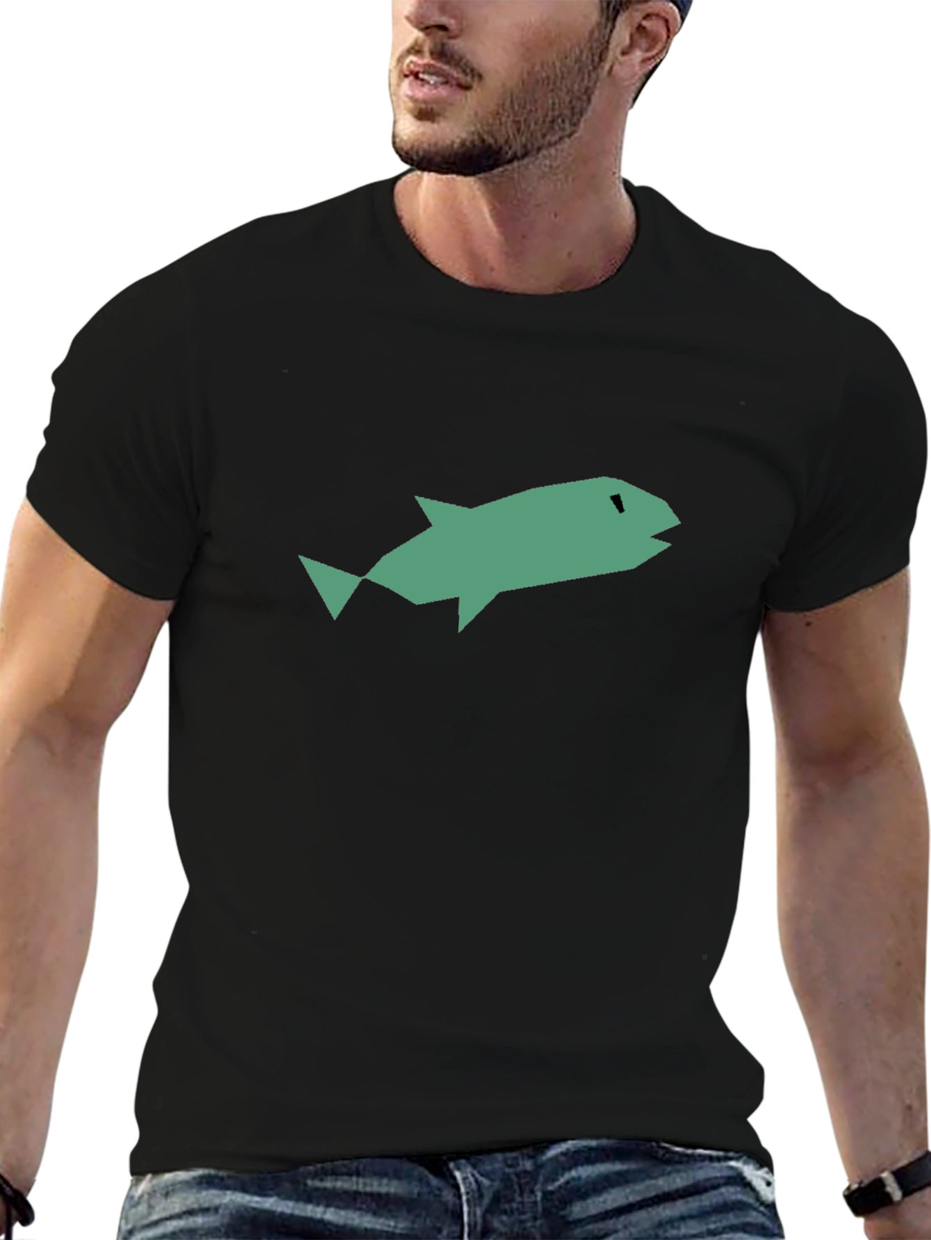 Abstract Fish Graphic Black T-Shirt