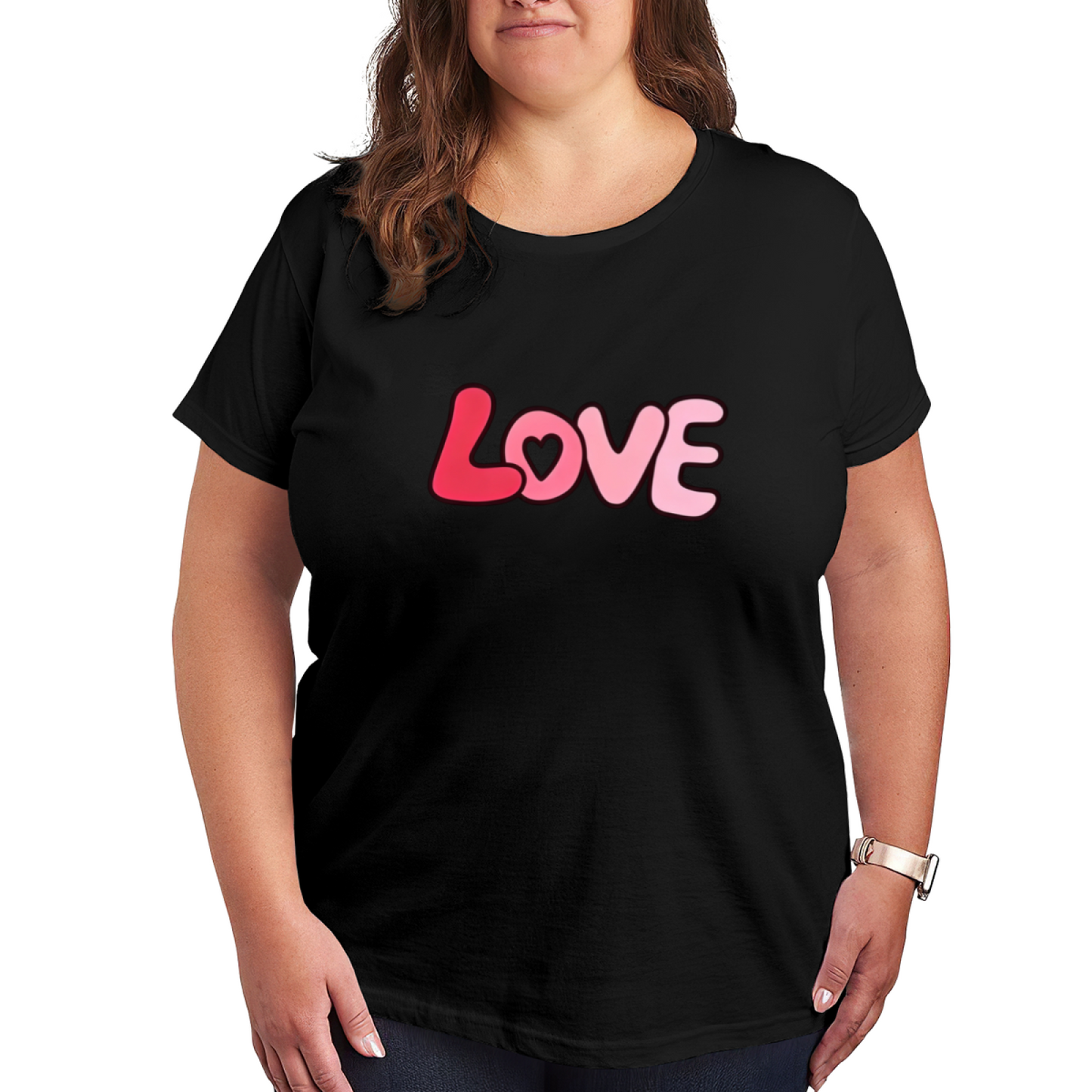 Gradient LOVE Bubble Letter Sweet Plus?Size Women Casual Short Tee