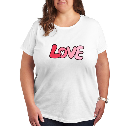 Gradient LOVE Bubble Letter Sweet Plus?Size Women Casual Short Tee