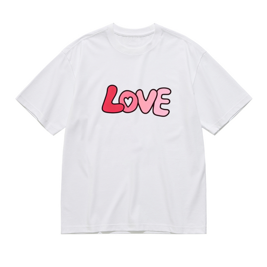 Gradient LOVE Bubble Letter Sweet Plus?Size Women Casual Short Tee