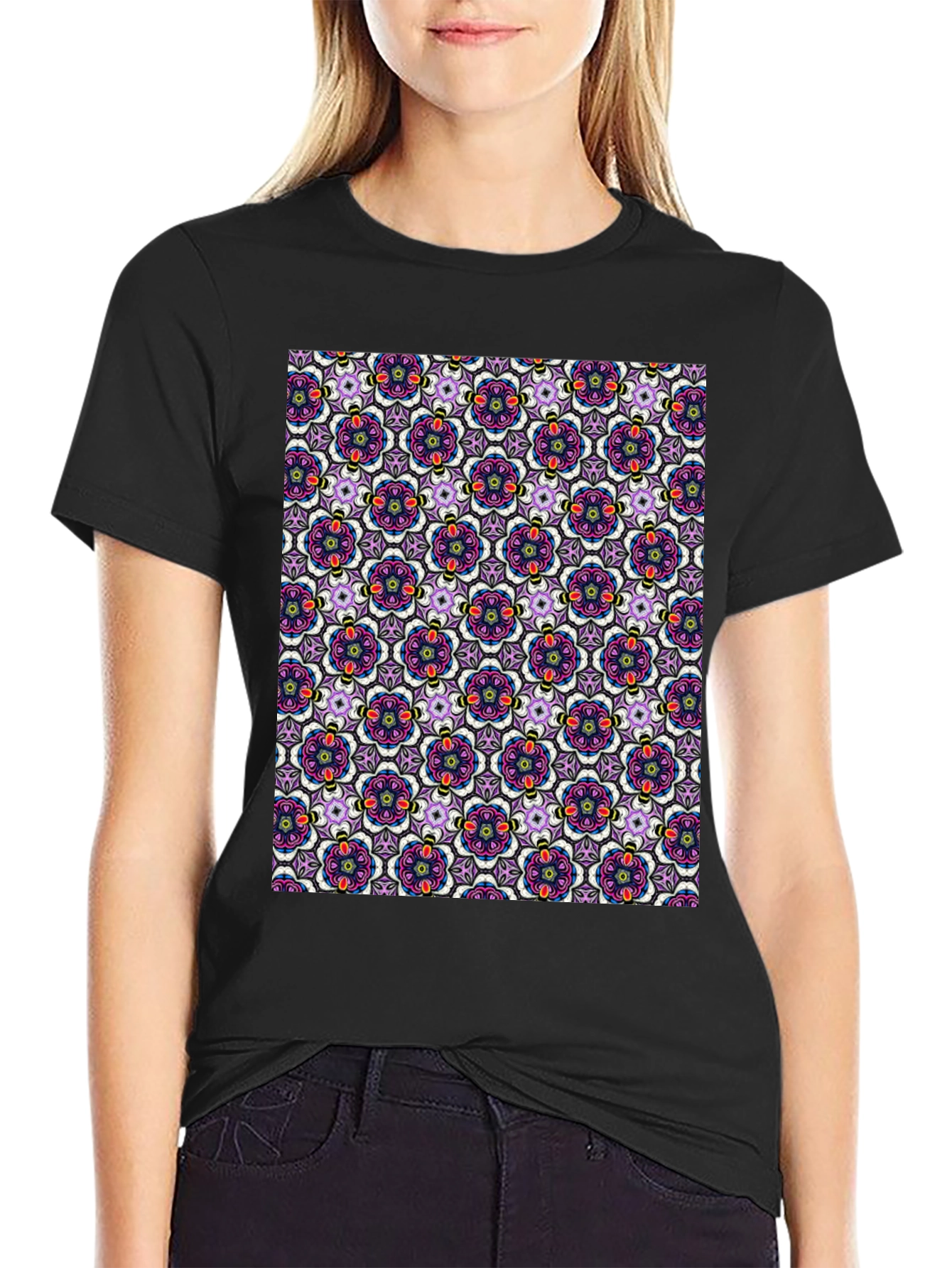 Floral Pattern T-Shirt - Mens Cotton Tee