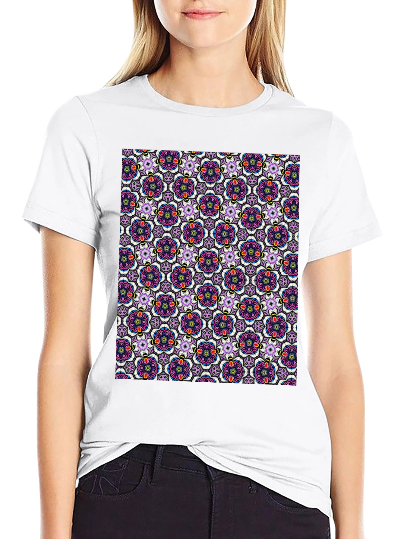 Floral Pattern T-Shirt - Mens Cotton Tee