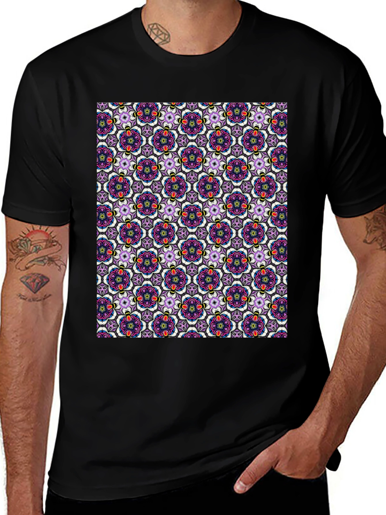 Floral Pattern T-Shirt - Mens Cotton Tee