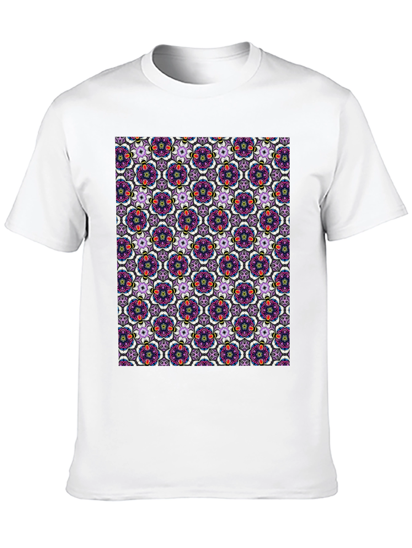 Floral Pattern T-Shirt - Mens Cotton Tee